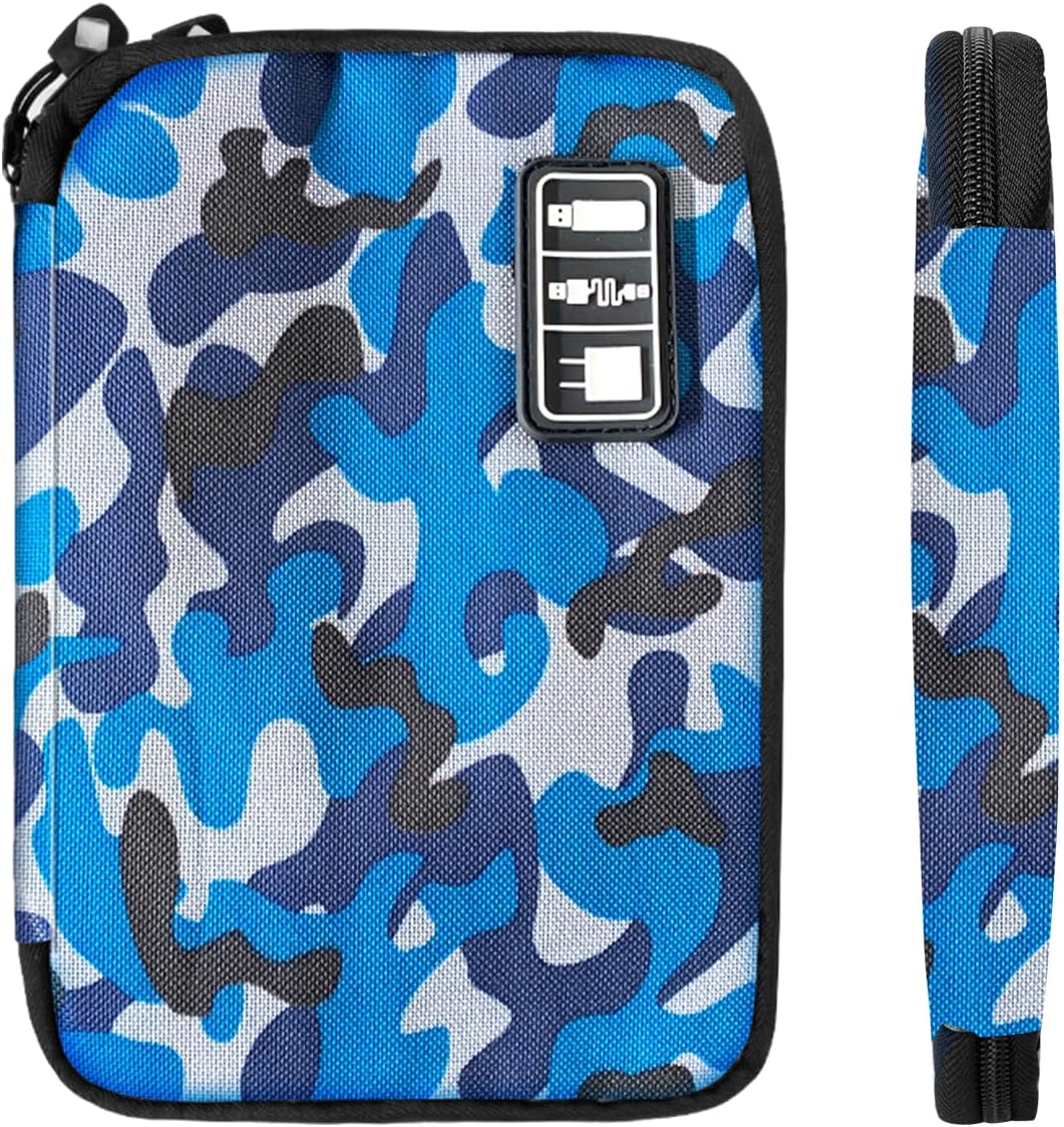 Electronics Travel Organizer,Portable Waterproof Electronic Travel Storage Bag for Small Charging Cord Storage,Charger,SD Card etc,for Travel,Business-Blue Camouflage