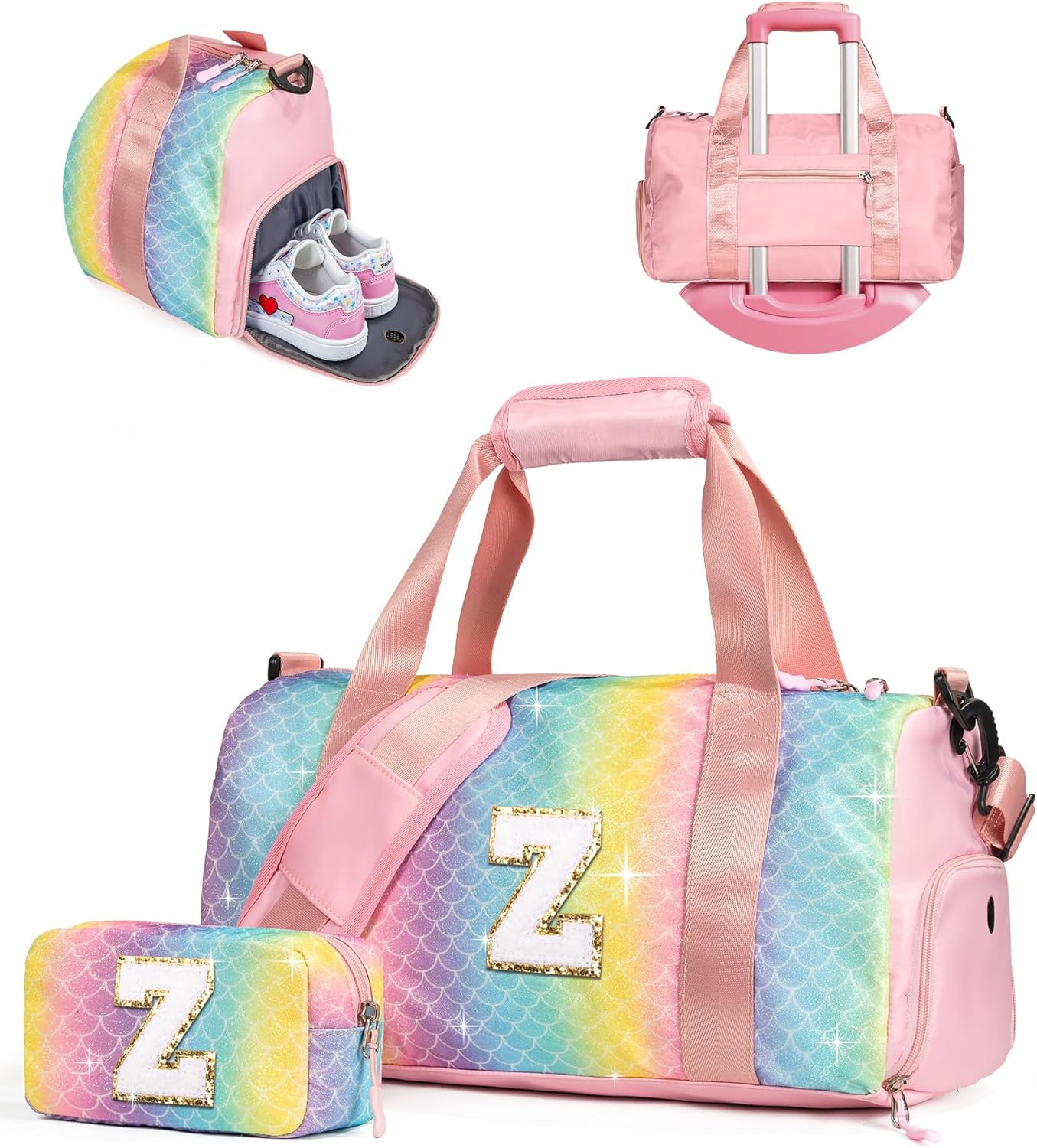 Birthday Gift for Granddaughter-Girl Gym Bag with Shoe Compartment, Kid Personalized Weekender Overnight Bags, Initial Travel Tote with Makeup Pouch, Christmas Gifts for Girls (Letter Z)