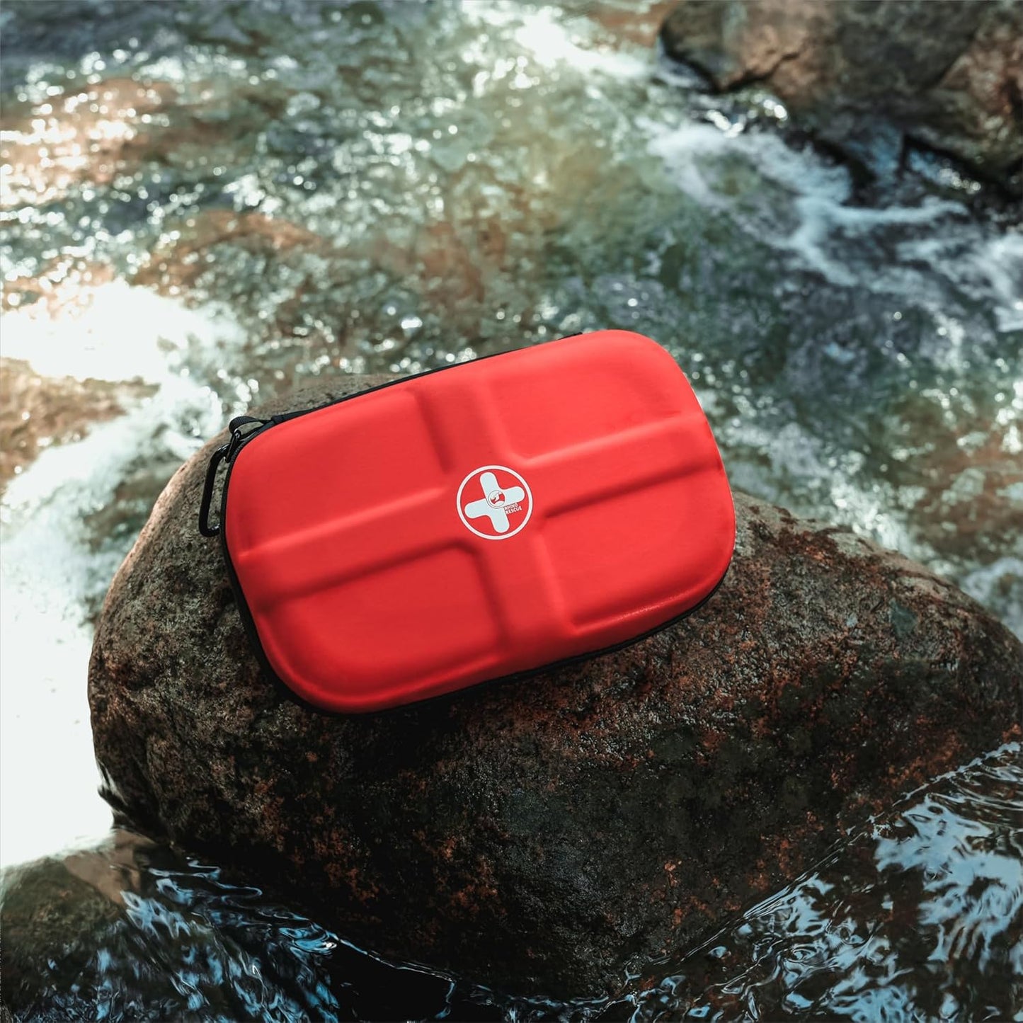 RHINO RESCUE EVA First Aid Kit, Small Waterproof Portable Emergency Hiking First Aid Kit for Backpacking, Medical Kit for Travel, Home, Car, College Dorm, Camping, Boat, Back to School (Red)