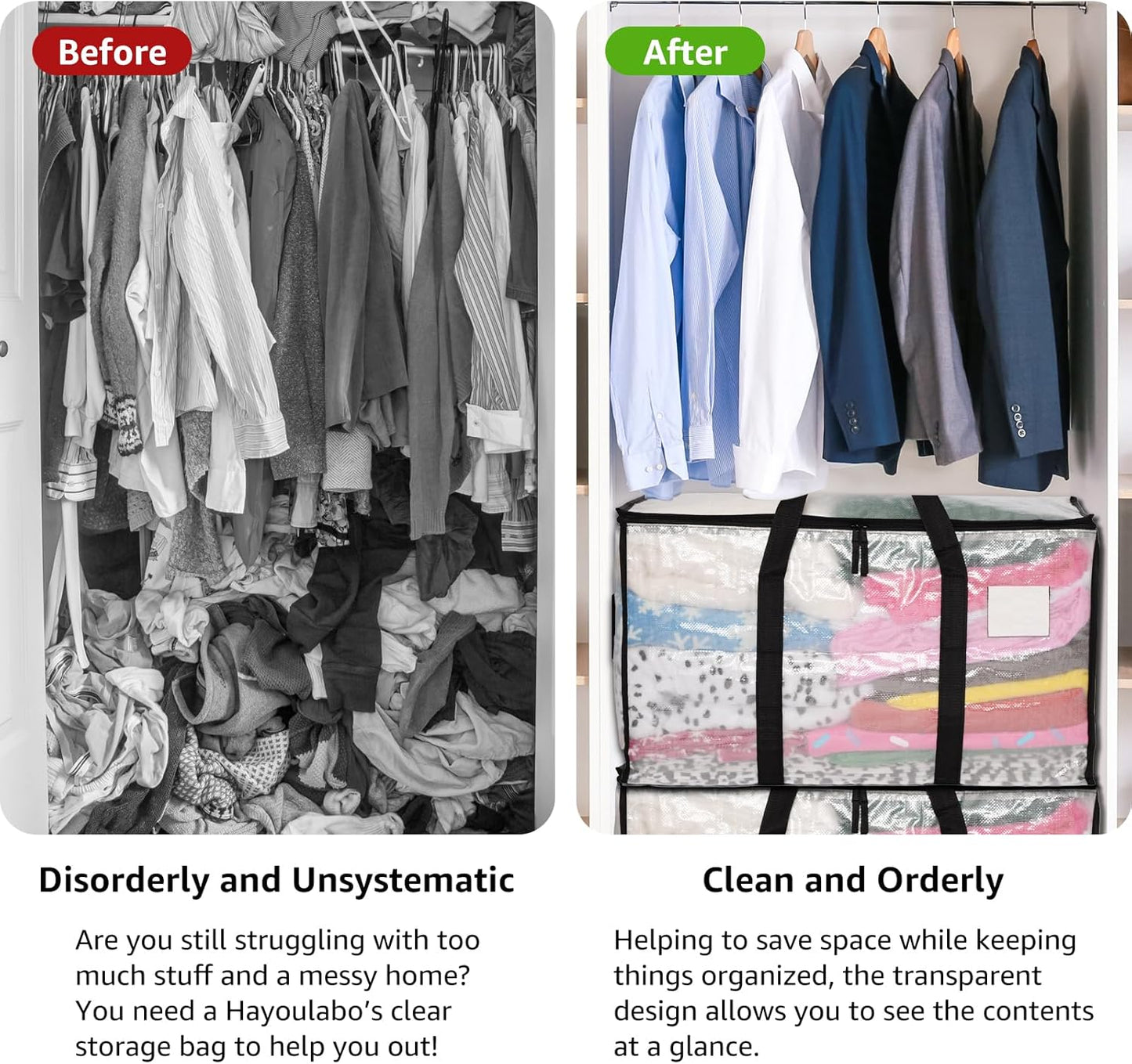 Moving Bags Heavy Duty Extra Large, Alternative for Moving Boxes & Moving Supplies,Clear Storage Bins with Lids, Plastic Packing Tote, Storage Bags for Clothes with Handles & Zippers(Clear, 6 Pack)