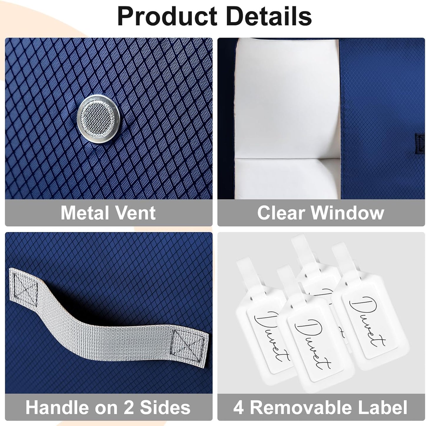 Comforter Storage Bag - 130L Blanket Storage Bags 3-Layer Ultra Space Saving Self Compression Organizer, Washable Compression Bags for Storage Comforter Blanket, 4-Pack, Navy Blue