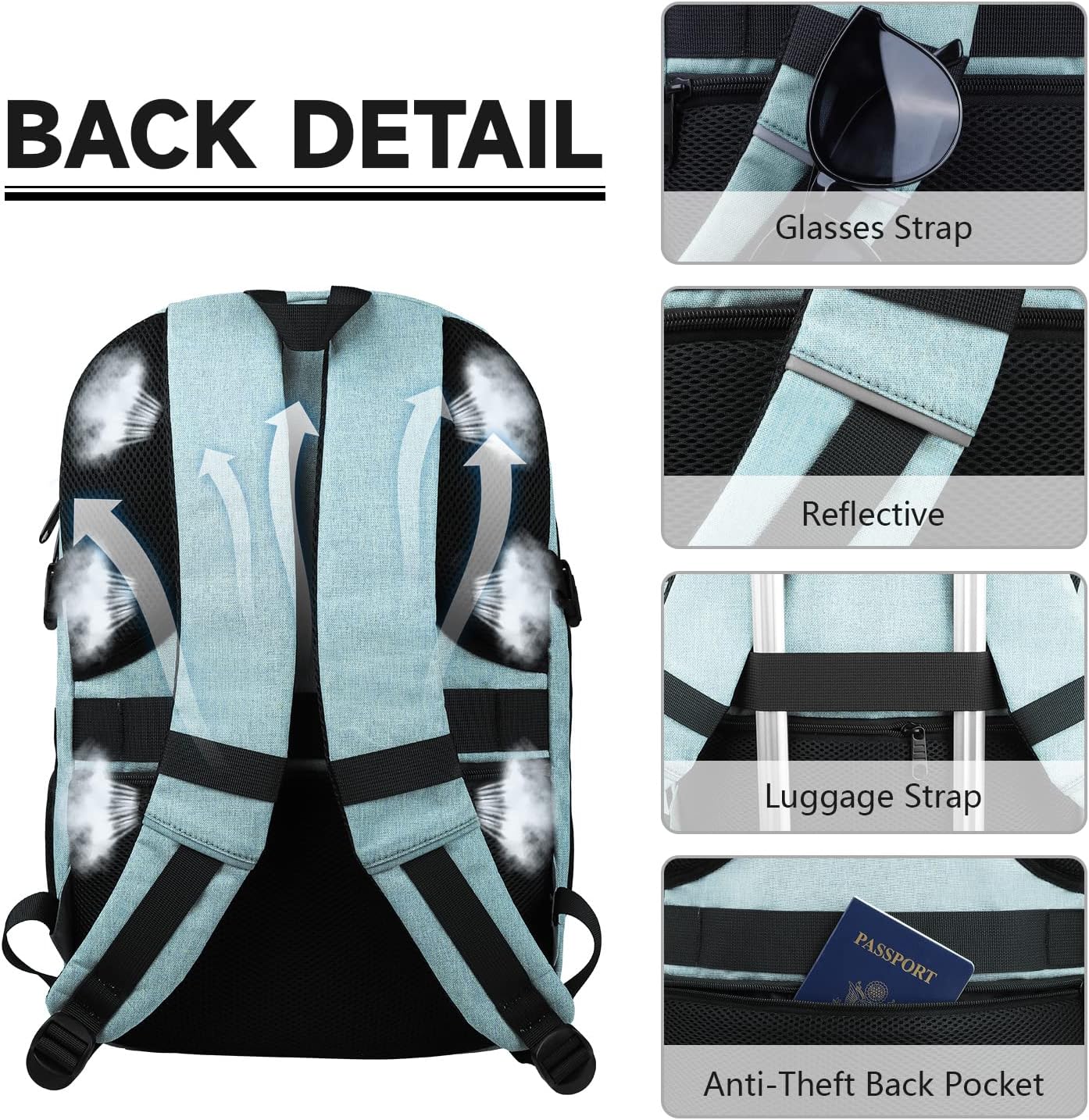 Lapsouno Extra Large Backpack, Travel Laptop Backpack, Carry on Backpack, Sturdy 17 Inch TSA Friendly with USB Port, Water Resistant College School Computer Bag Gifts for Men Women, Lake Green