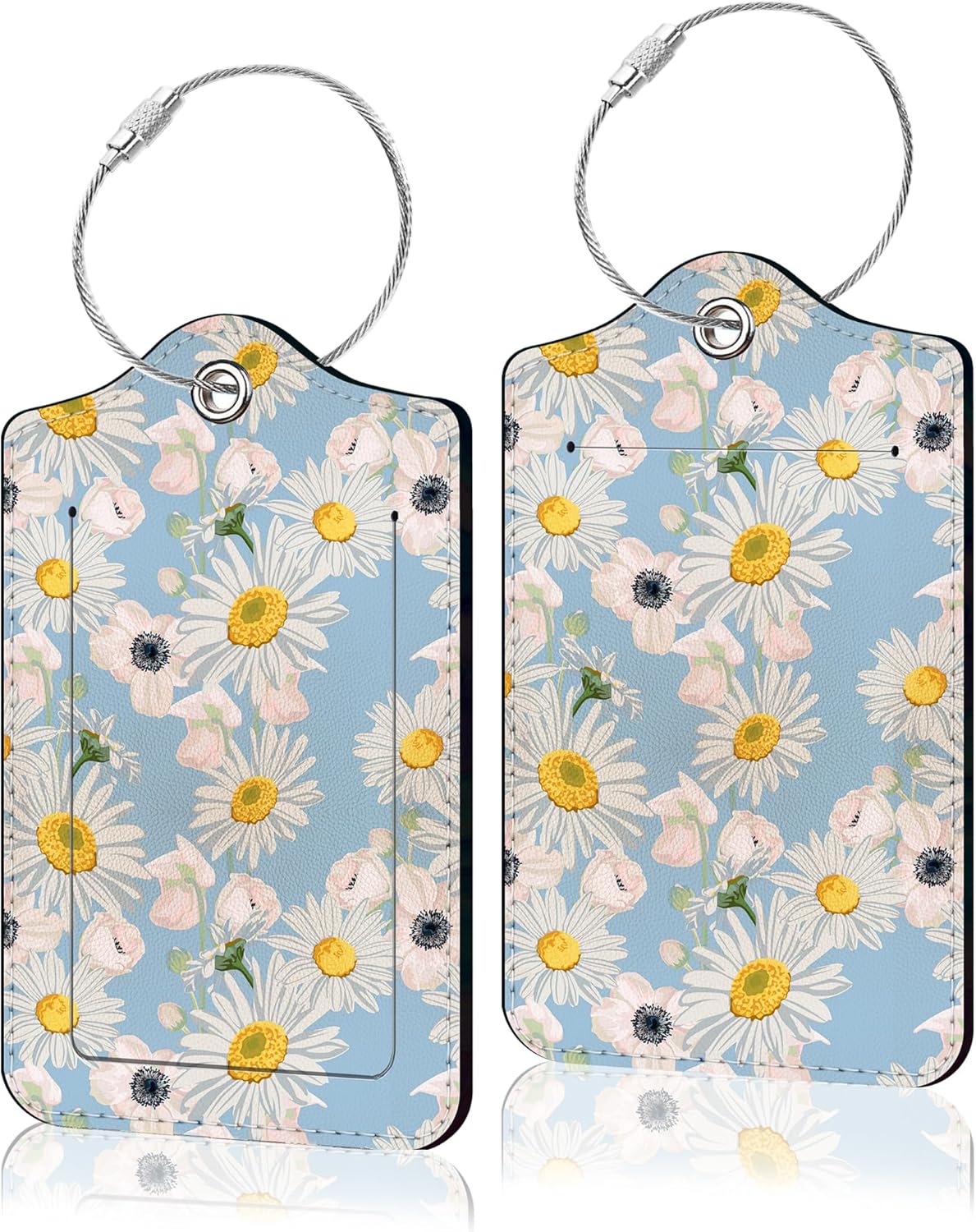 2 Pack Luggage Tag for Suitcase, Cute Unique Leather Suitcase Tags Identifiers with Privacy Name Address Labels & Durable Steel Loop for Women Men Travel