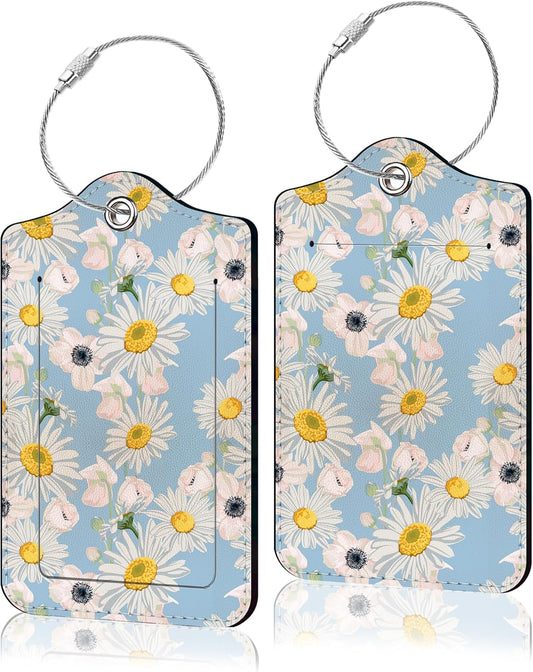 2 Pack Luggage Tag for Suitcase, Cute Unique Leather Suitcase Tags Identifiers with Privacy Name Address Labels & Durable Steel Loop for Women Men Travel