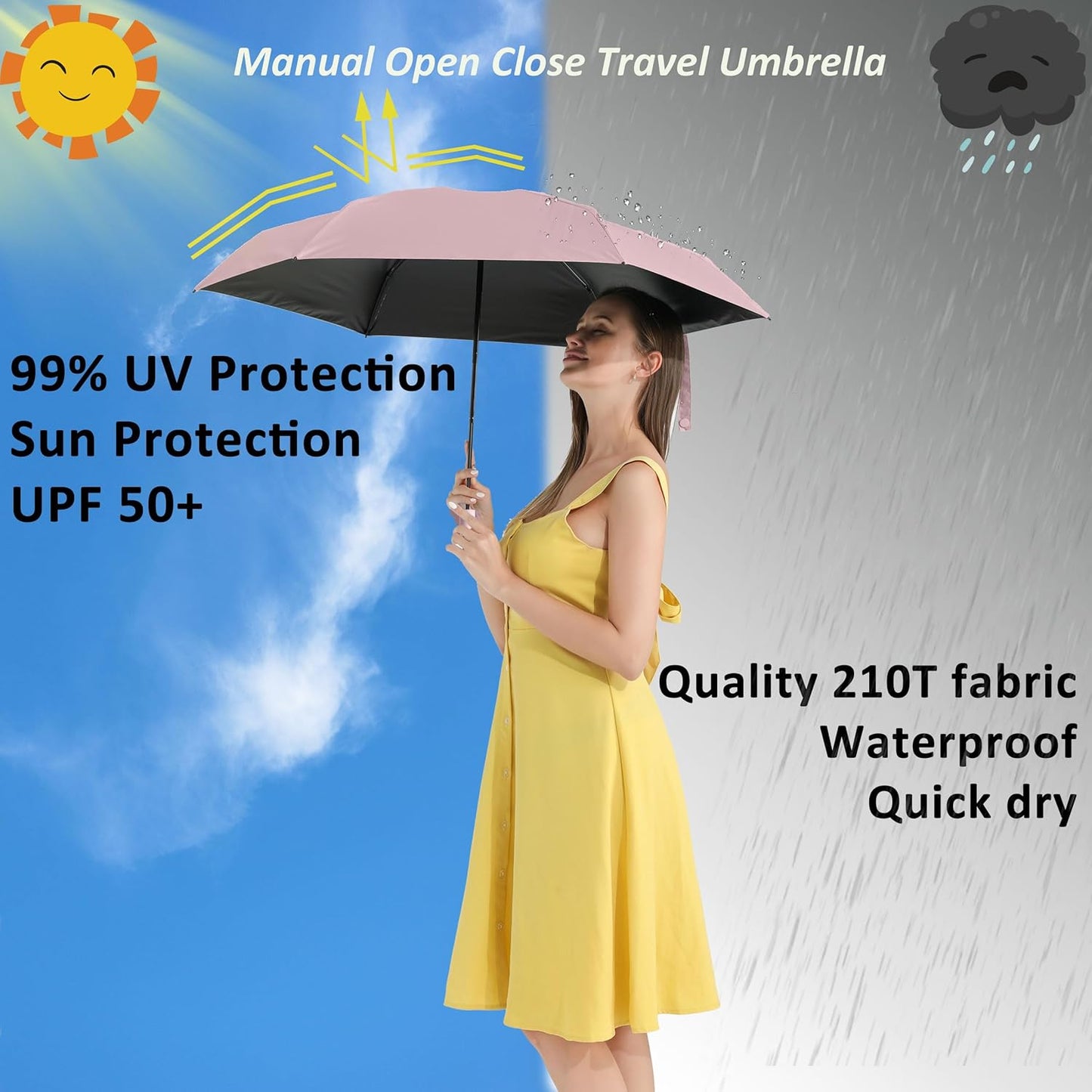 BAODINI Travel Mini Umbrella for Purse With Case Small Compact UV Sun Protection Sun Lightweight Tiny Pocket Umbrella for Women Girls and Men