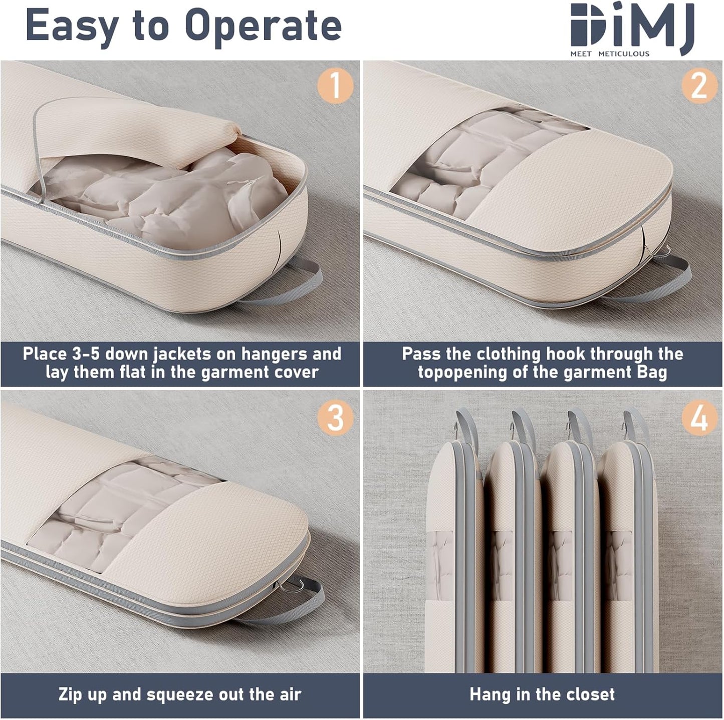 DIMJ 2 Pack 43" Space Saving Garment Bags for Hanging Clothes With Compression Zipper Carry Handles and Window, Washable Suit Bag for Dress, Clothes, Coats, Down Jacket, Closet, Moving, Travel