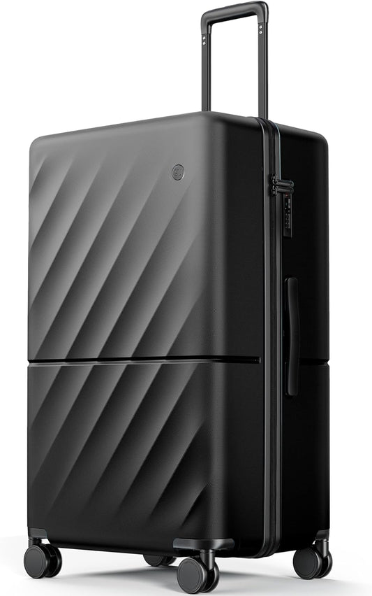 NINETYGO Trunk Luggage 29 Inch, Large Checked Luggage with Double Spinner Wheels, Anti-Burst Zipper, Hard Case PC Suitcase, Lightweight Travel Luggage, TSA Approved (Onyx Black, Hudson)