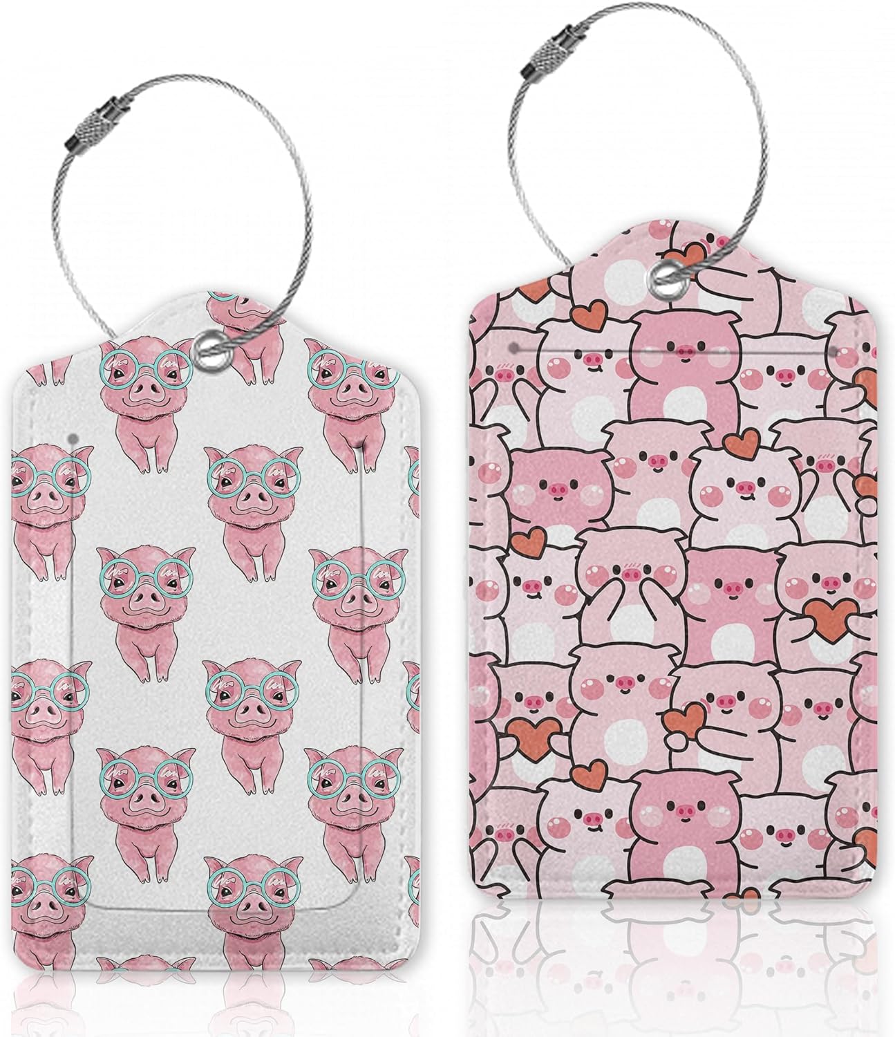 2 Pcs Luggage Tags for Suitcase,Cute Pig with Heart Luggage Tag Name Id Labels with Privacy Cover for Travel Backpack Women Men