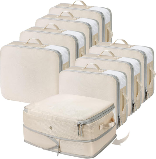 DIMJ Clothes Storage Bag 8 Pack, 19L Compression Storage Bags for Sweater, Closet, Sheet Storage Organizer with Window Handle, Compression Packing Cubes Space Saver Storage Bags with Zipper