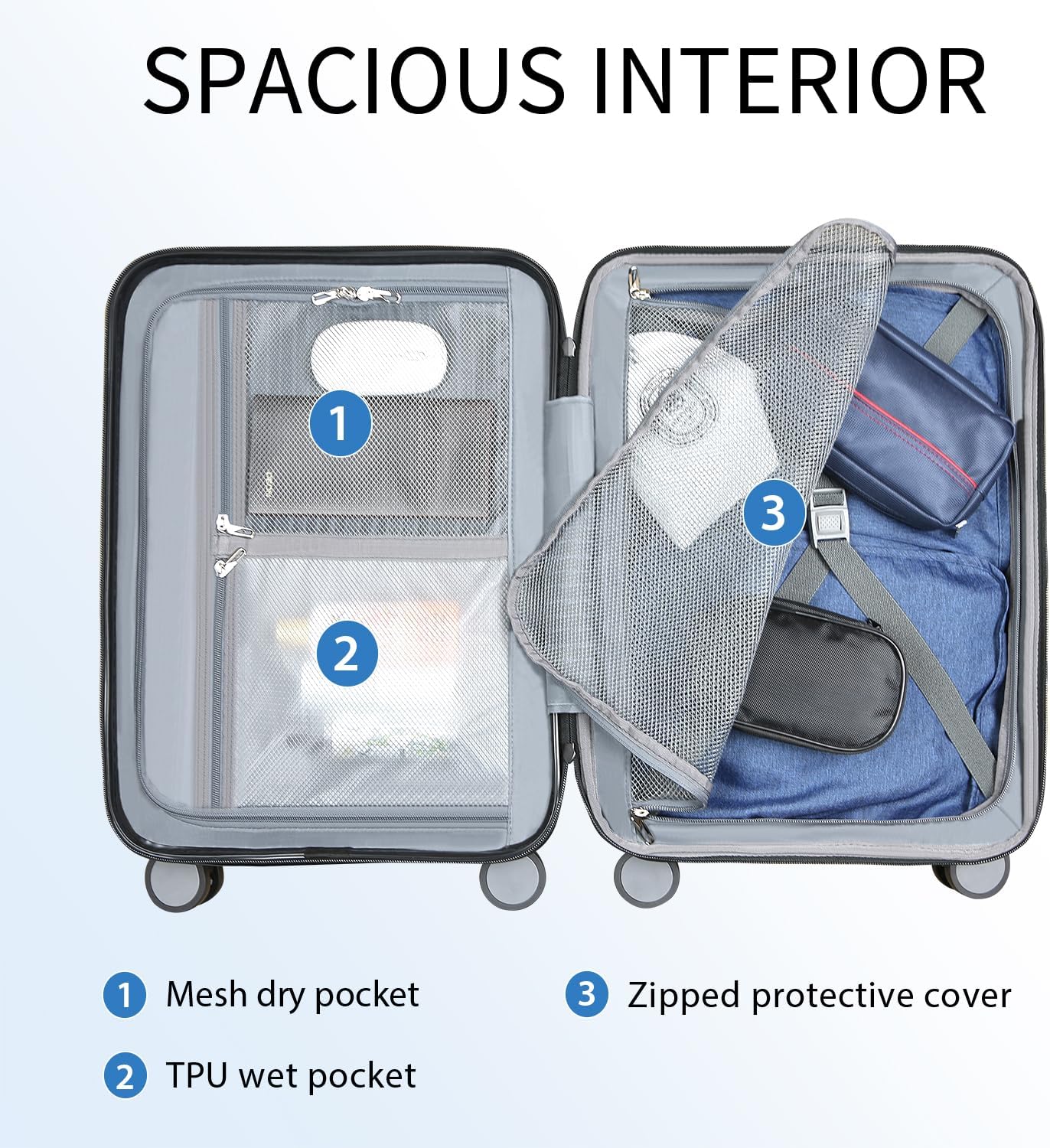 KROSER Hardside Expandable Carry On Luggage with Spinner Wheels & Built-in TSA Lock, Durable Suitcase Rolling Luggage with USB Port, Carry-On 20-Inch, White