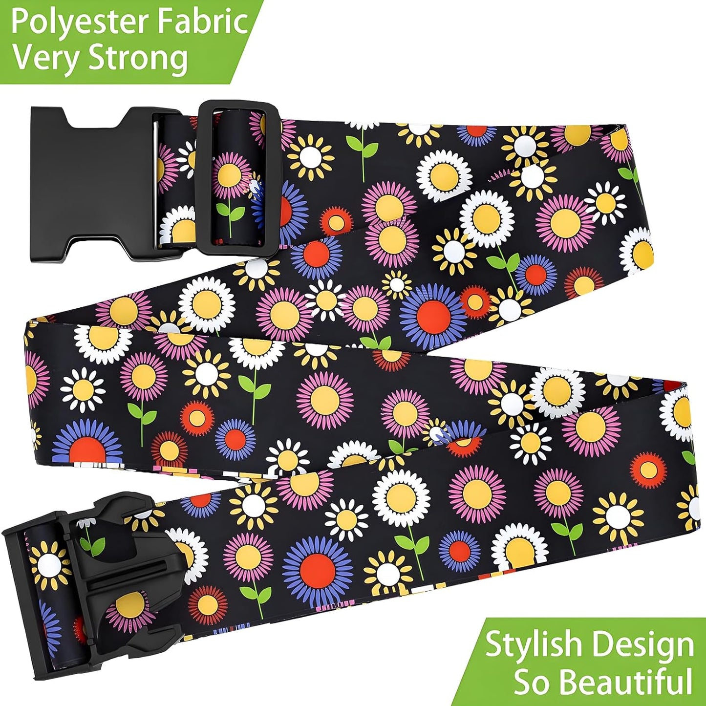 Sunflowers Luggage Straps for Suitcases, Adjustable Luggage Travel Belt to Keep Luggage Security While Travel, Strong Polyester Fabric, Easy-to-Recognize Stylish Design Travel Essentials, 2 Pack