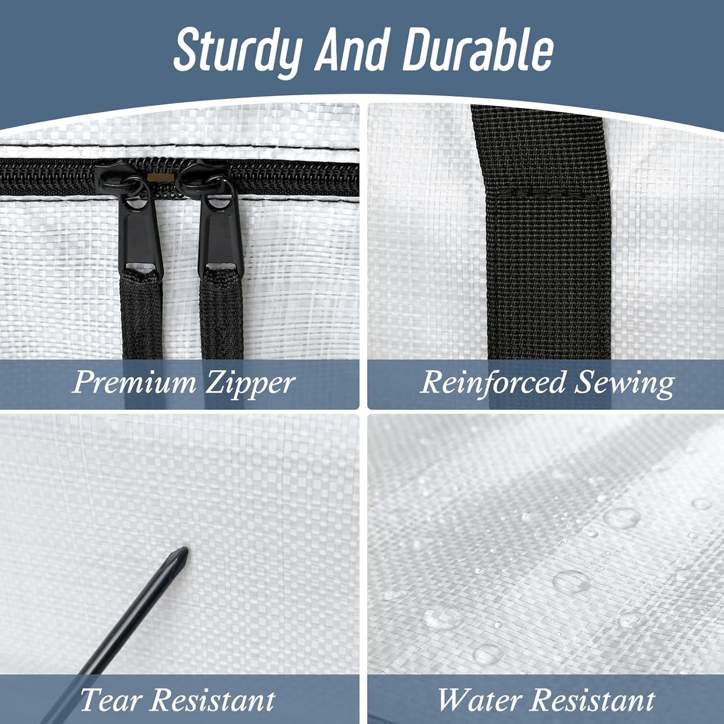 6 Pack Extra Heavy Duty Large Moving Bags with Strong Zipper & Comfortable Handles, Sturdy & Durable Clothes Storage Bags Totes Bins, Packing Moving Boxes for College Supplies, White