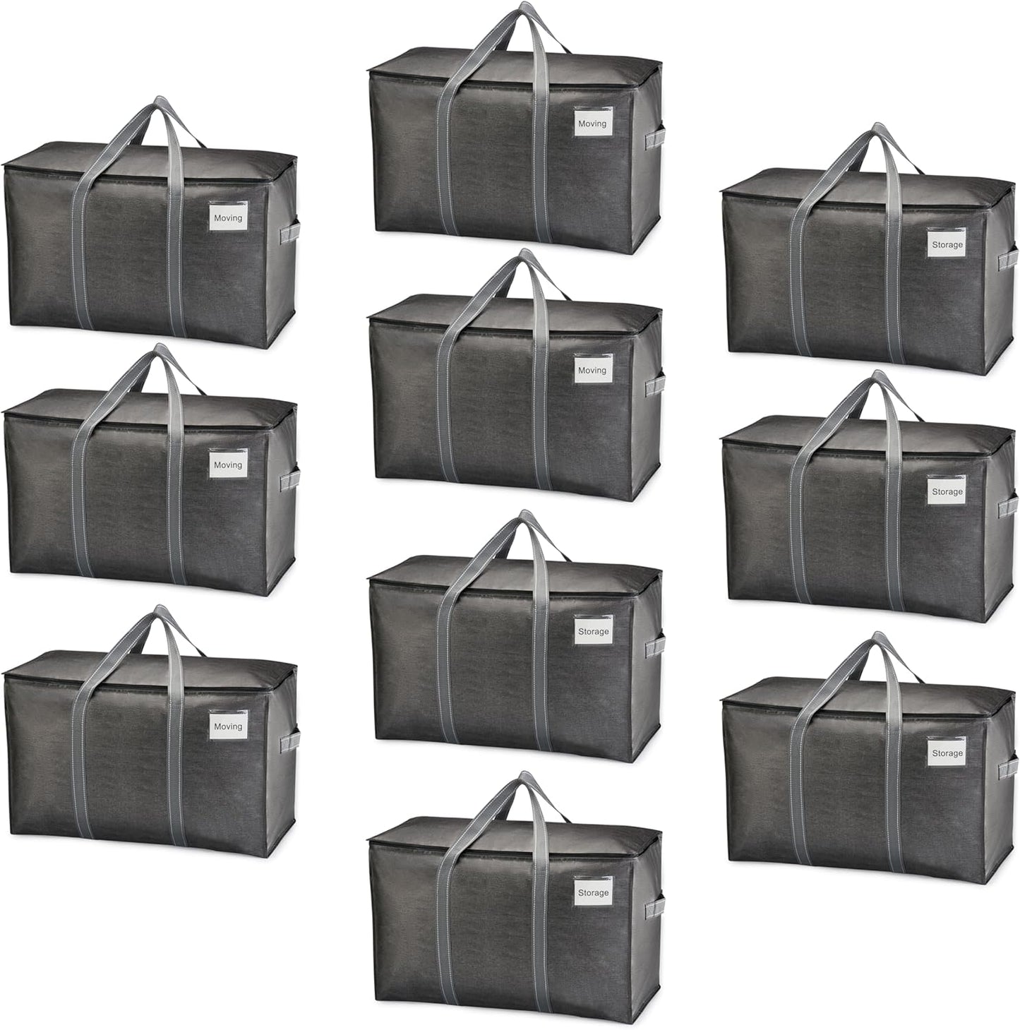 VENO 10 Pack Moving Bags, Heavy Duty, Moving Boxes Alternative, Packing Storage Supplies for Dorm Room Essentials with Zipper for Clothes, Extra Large Totes for Packaging (Dark Gray, 10 Pack)