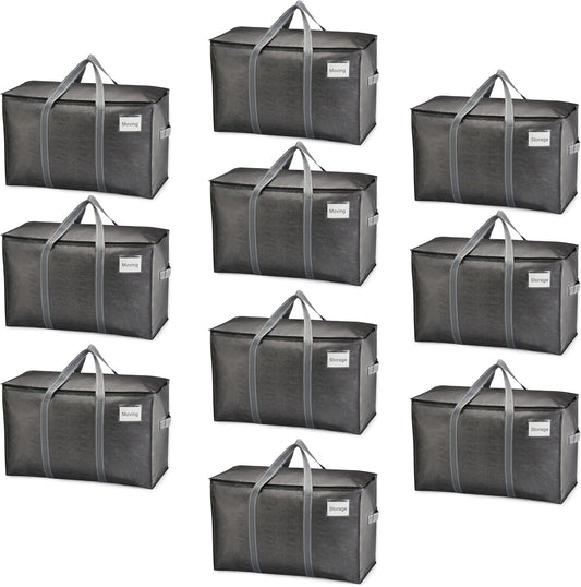 VENO 10 Pack Moving Bags, Heavy Duty, Moving Boxes Alternative, Packing Storage Supplies for Dorm Room Essentials with Zipper for Clothes, Extra Large Totes for Packaging (Dark Gray, 10 Pack)