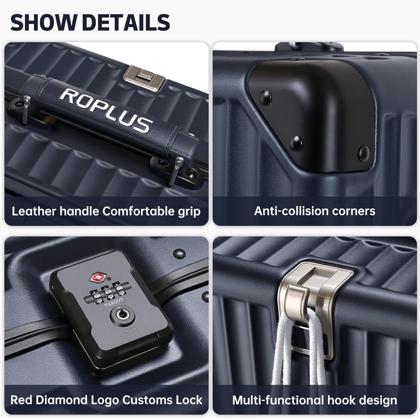 Aluminium Frame Checked-Luggage with Smooth Jelly Wheels, Hardside Zipperless Rolling Suitcase with TSA Lock (Blue, 24-Inch)