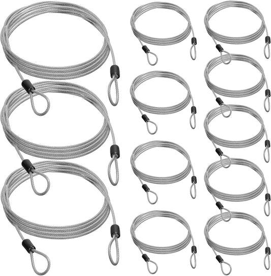 12 Pack Security Cable Luggage Lock with Loops 4ft 3mm Braided Steel Coated Bike Cable Wire Double Loop Anti Theft Safety for U Lock, Padlock and Disc Lock