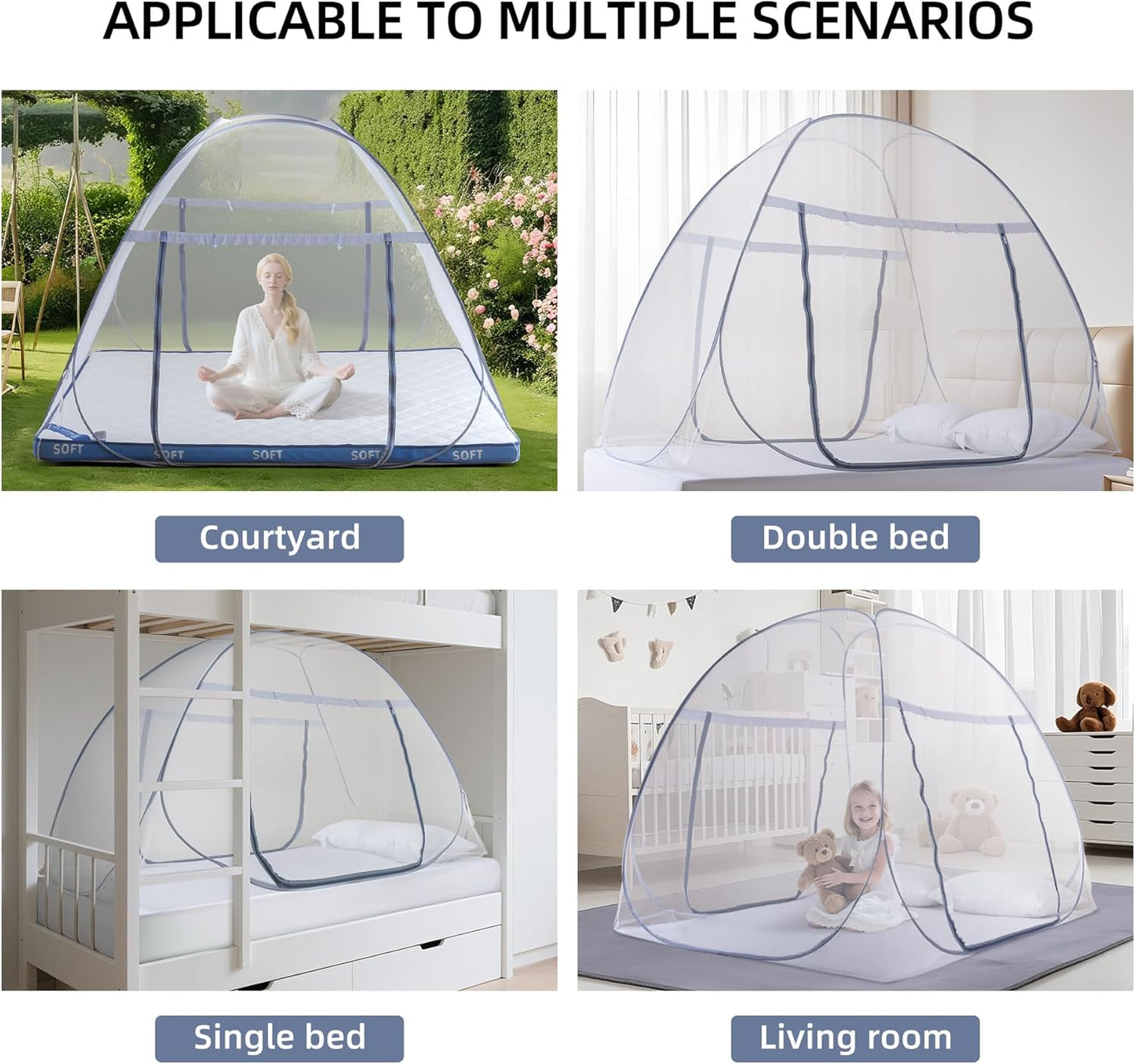 lazyzzz Pop-Up Mosquito Net Tent for Bed,Portable Folding Design Outdoor Camping Tent with Net Bottom for Baby Adults, Easy to Install and Wash for Queen Size Bed 79 x 59 x 59 inch