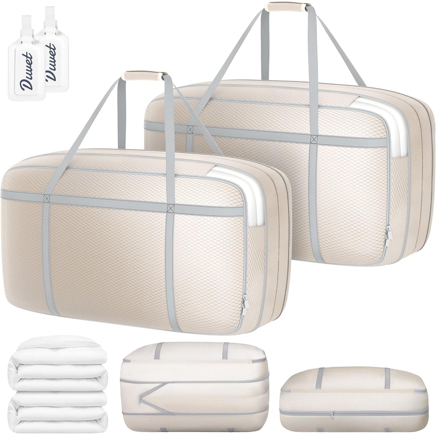 DIMJ Large Comforter Storage Bag with Handls, 100L Washable Blanket Storage, Compression Packing Totes Moving Bags With Zipper, Space Saving Containers For Pillow, Clothes, Bedding, 2 PCS