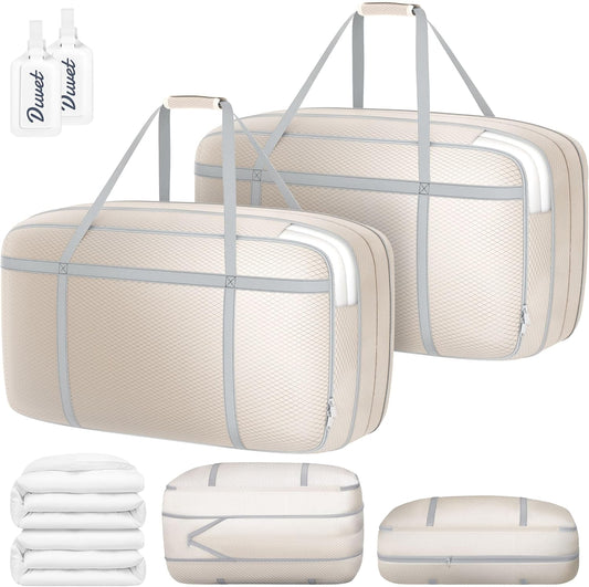 DIMJ Large Comforter Storage Bag with Handls, 100L Washable Blanket Storage, Compression Packing Totes Moving Bags With Zipper, Space Saving Containers For Pillow, Clothes, Bedding, 2 PCS