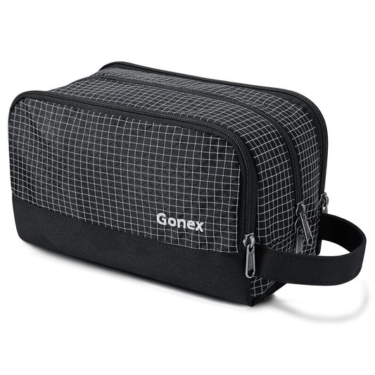 Gonex Travel Toiletry Bag Nylon, Dopp Kit Shaving Bag Toiletry Organizer Check Patten (Black)