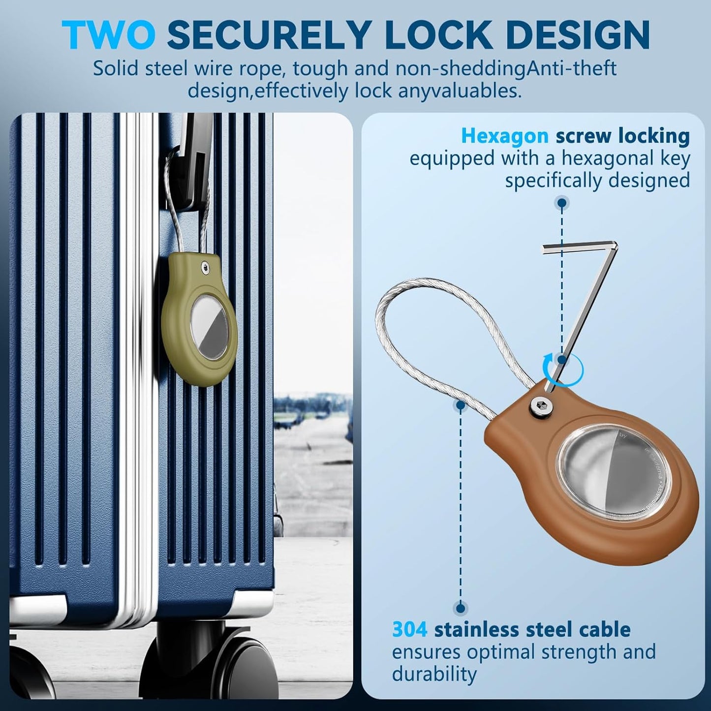 Waterproof Airtag Holder,4 Pack Airtag Case with Secure Lock,Airtags Keychain for Apple Airtag,Anti-Lost Protective Case Air tag Accessories for GPS Tracker Luggage,Bag,Key,Pet-Brown/Brown/Green/Green