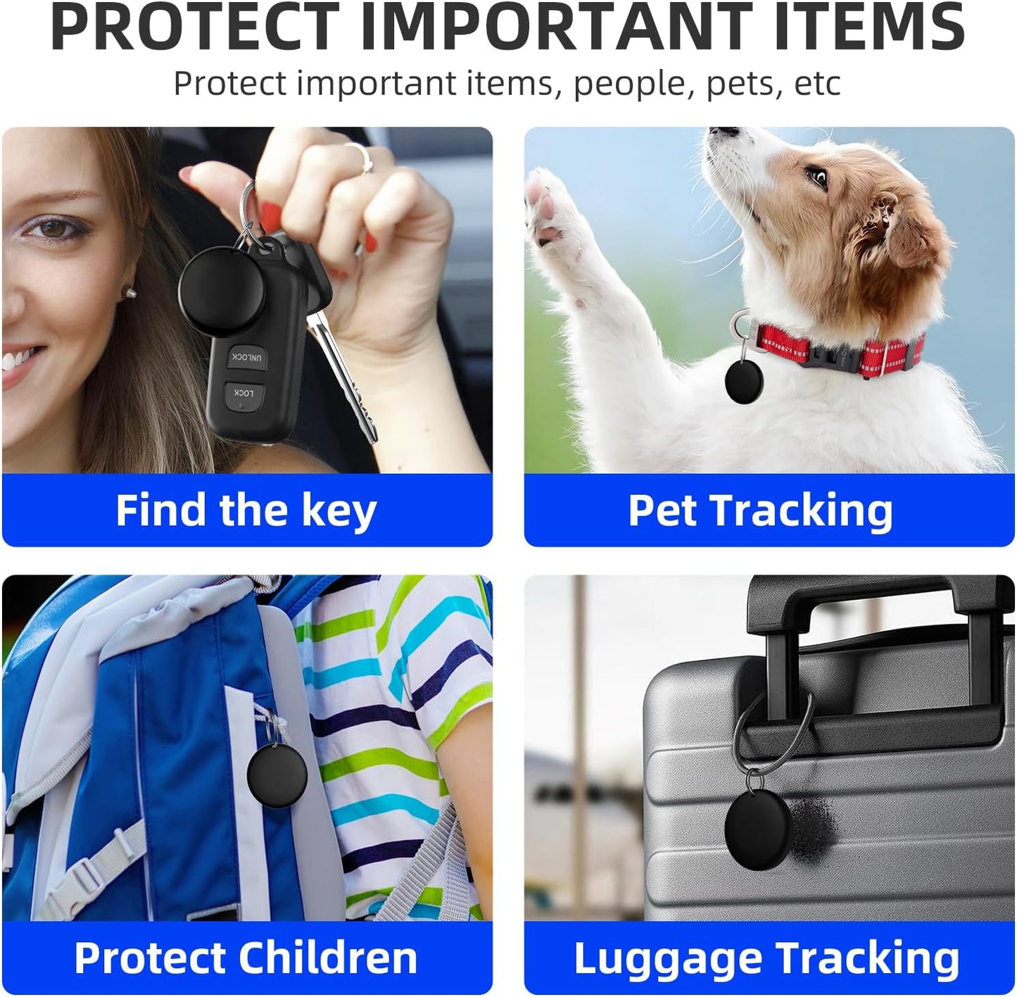 Air Tracker Tags-4 Pack Tracker Tag Work with Apple Find My (iOS 14.6 Above Only) Smart Tag Item Finders for Key, Luggage, Backpack，etc. (Black, 4 Pack)