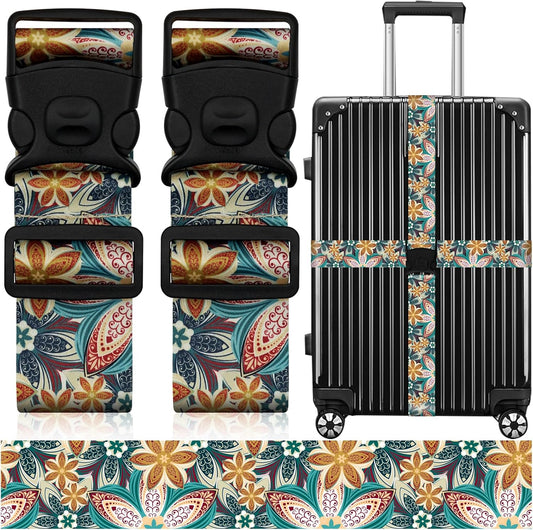 2 Pack Luggage Straps for Suitcases, Adjustable Travel Belt with Double Lock and Quick Release Buckle, Heavy Duty Nylon Bag Packing Strap, Unique Identifiers Business Travel Accessories-Green Flowers