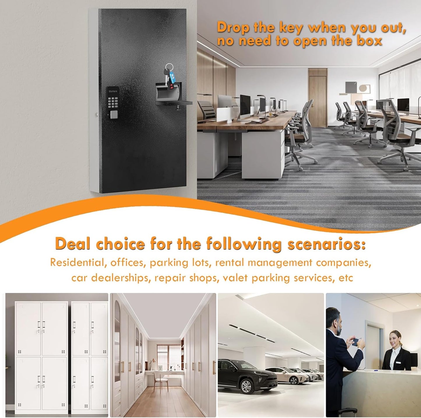 104 Keys Lock Box with Drop Slot, Key Cabinet Wall Mount, Fixed Code/OTP, APP Bluetooth/Wi-Fi, Spare Key Unlock, Large Key Return Box for Hotel, Car Dealerships, Realtors, Office