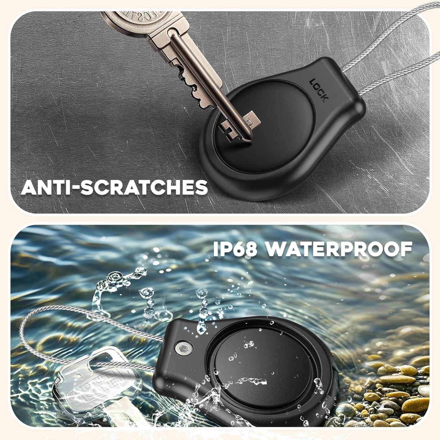 Waterproof AirTag Keychain Holder, Air tag Lock Case with Wire Cable Compatible with Apple AirTags, Durable & Secure Anti-Lost Protective Case with Keyring for Backpack, Key, Luggage (4 Pack)