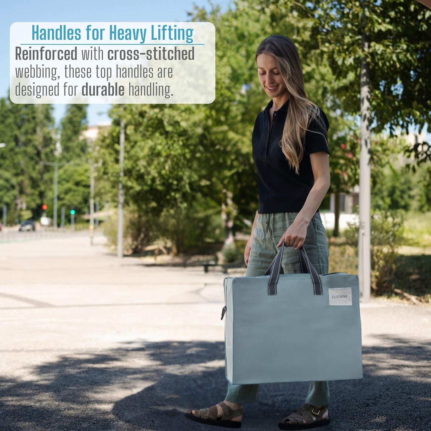 VENO 4 Pack Heavy Duty Moving Bags, Storage Bags, Packing Supplies, Top Zipper, Storage Totes for Camping, Clothes, Bedding, Comforters, Pillows (13 Gallon Light Blue, 4 Pack)