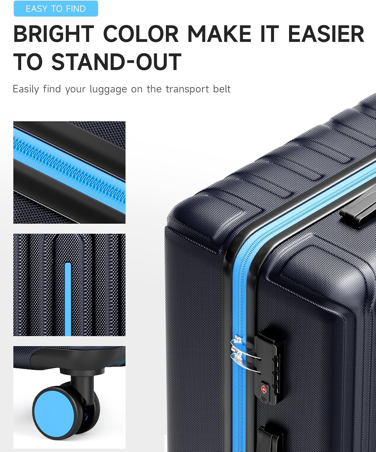 28 inch Luggage Hardside and Lightweight Suitcase with Spinner Wheels TSA Lock for Travel Business,Blue With Dark Blue