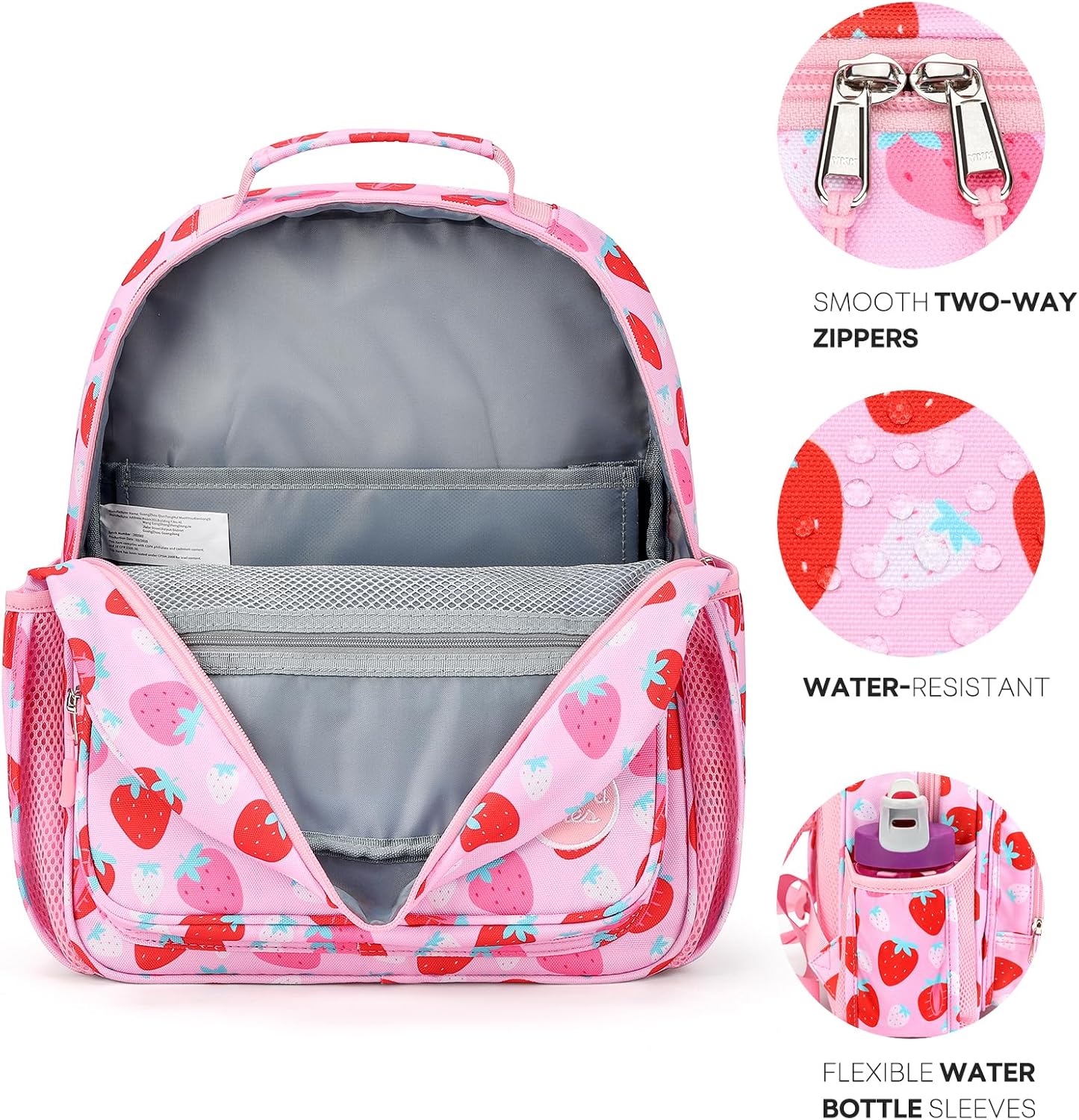 mibasies Girls Backpack 5-8: Lightweight Kids Backpacks for Girls - Girl Bookbag for Elementary School - Assorted Strawberry Pink