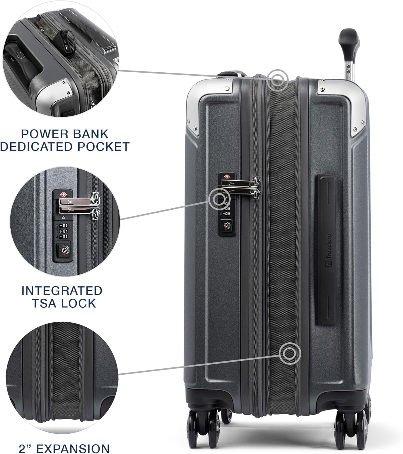 Travelpro Platinum Elite Hardside Expandable Carry on Luggage, 8 Wheel Spinner, TSA Lock, Hard Shell Polycarbonate Suitcase, Vintage Grey, Carry on 21-Inch
