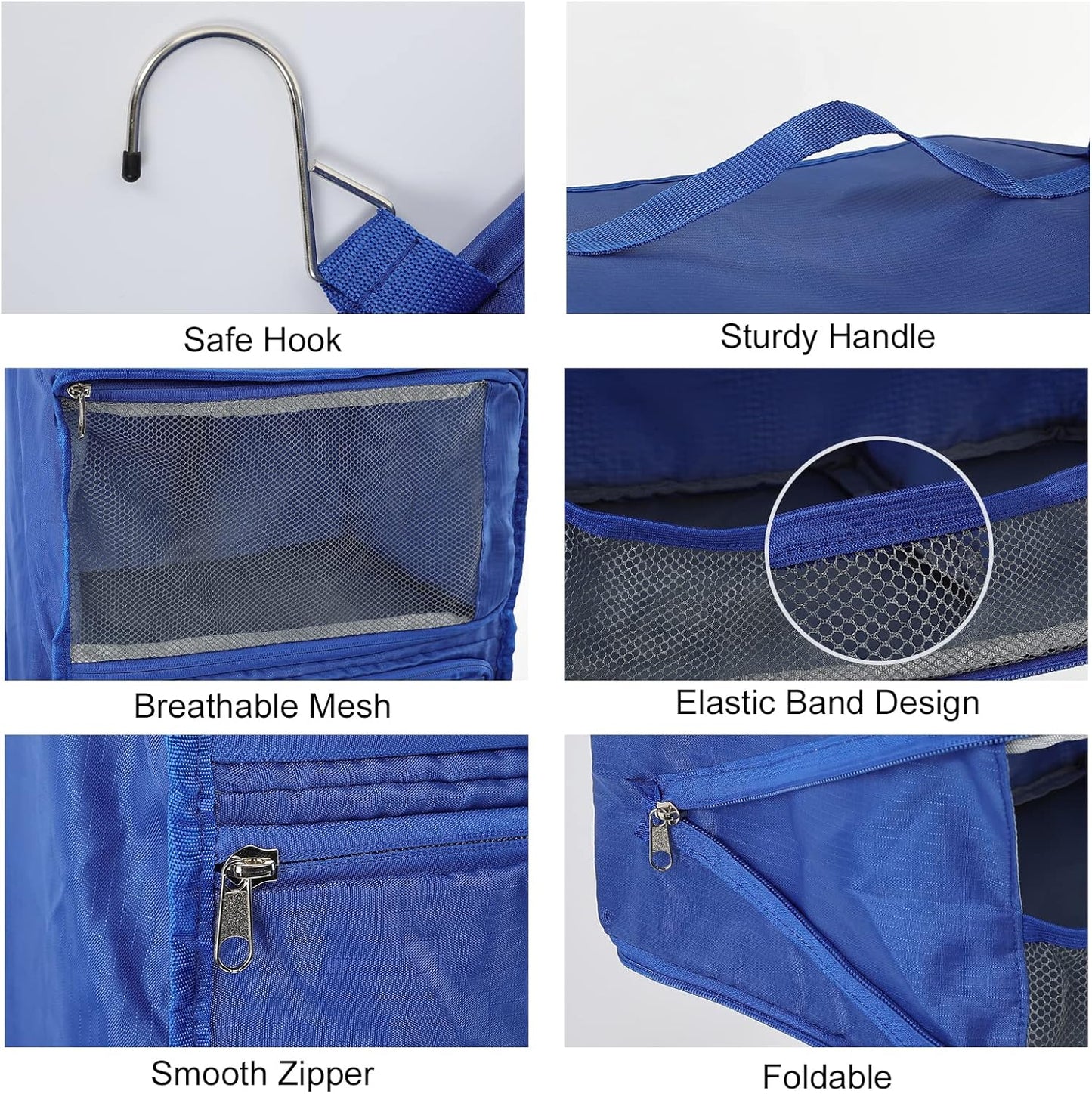 TABITORA Travel Portable Hanging Shelves Closet Organizer Packing Luggage Storage with Multifunctional and Foldable Invisible Compartment,Lightweight, for Suitcase, RV,Closet…Blue,XXL