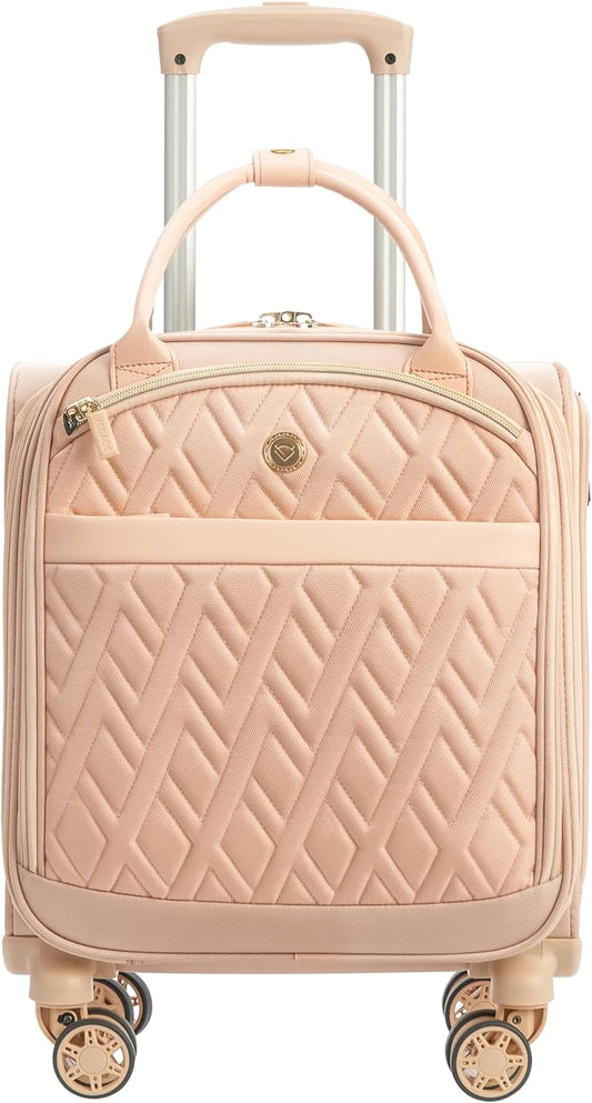 Verage 18x14x8in Spinner Underseat Carry-On Luggage -Airplane Personal Item Bag, USB A&C Charging Port, Padded Laptop Pocket & Wet/Dry Compartments for Women, Blush Pink