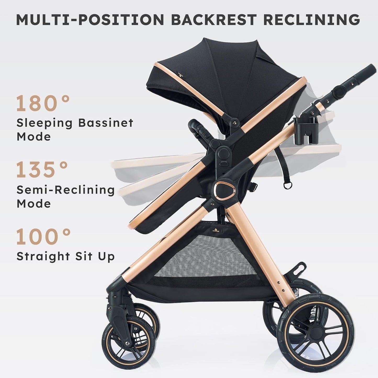 2 in 1 Baby Stroller, Convertible Bassinet Pushchair for Infants and Newborns 0-36 Months