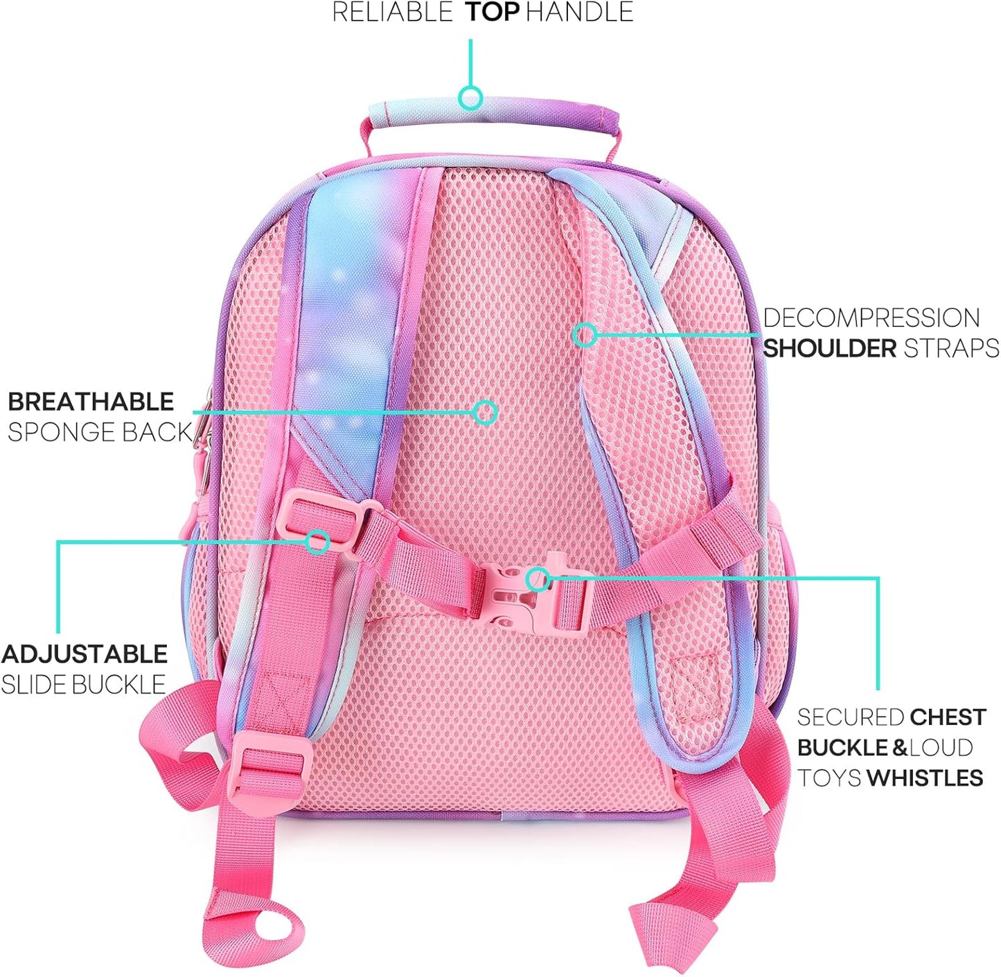 mibasies Toddler Backpack for Girls 2-4: Cute Kids Backpacks for Girls - Preschool Kindergarten Backpack - Unicorn Bangs
