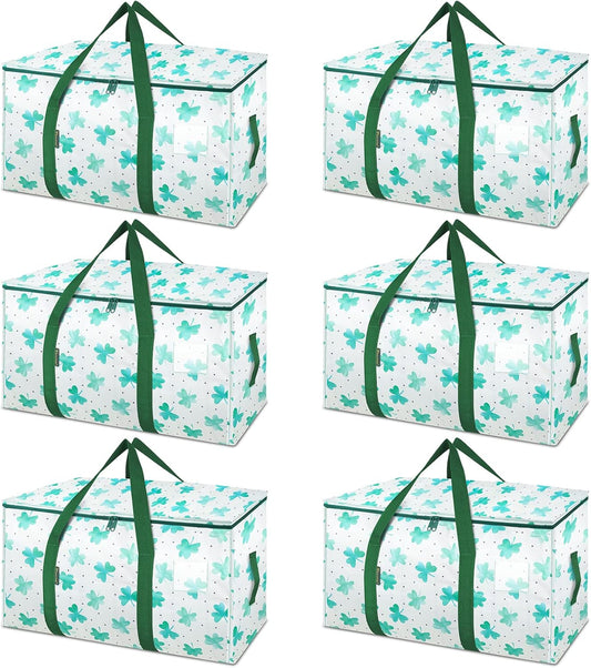 BALEINE 6-Pack Oversized Moving Bags with Reinforced Handles, Heavy-Duty Storage Tote for Clothes, Moving Supplies (Clover, 6-Pack)