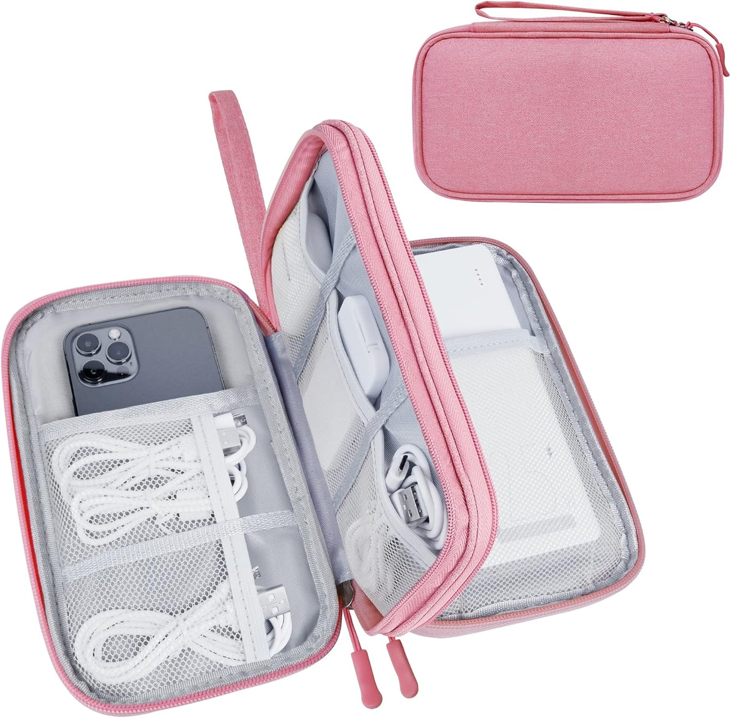 Electronics Organizer Travel Case,Electronic Accessories Storage Bag,Portable Waterproof Cable Organizer Bag,Travel Cord Organizer Bag for Small Charging Cord Storage,Cables,SD Card-Pink
