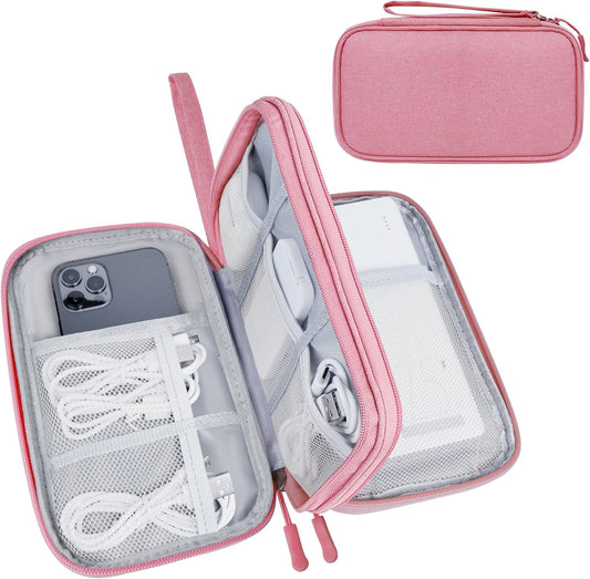 Electronics Organizer Travel Case,Electronic Accessories Storage Bag,Portable Waterproof Cable Organizer Bag,Travel Cord Organizer Bag for Small Charging Cord Storage,Cables,SD Card-Pink
