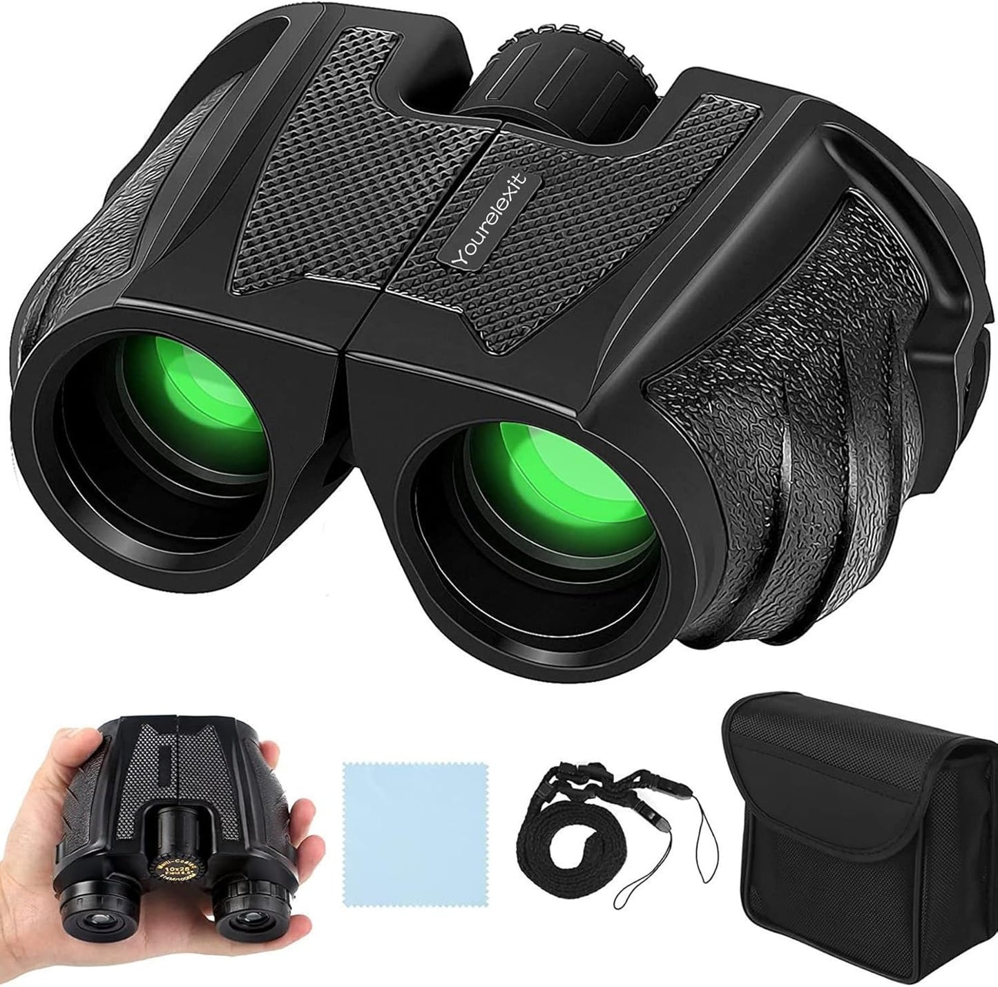12x25 Compact Binoculars for Adults & Kids, High Powered Lightweight Waterproof Binoculars with Large Eyepiece, Low Light Vision for Bird Watching, Hunting, Travel, and Sightseeing