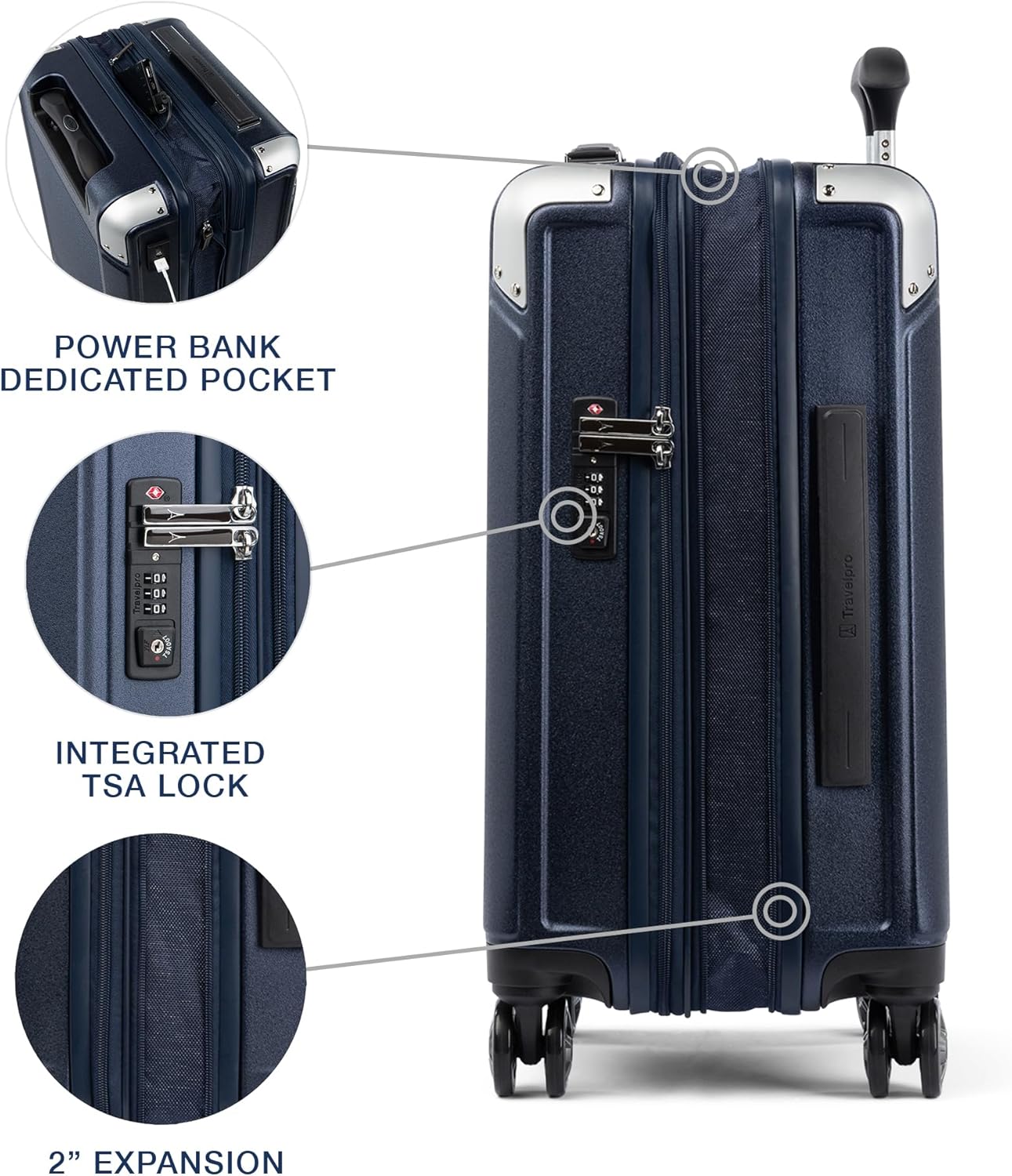 Travelpro Platinum Elite Hardside Expandable Carry on Luggage, 8 Wheel Spinner, TSA Lock, Hard Shell Polycarbonate Suitcase, True Navy Blue, Carry on 21-Inch