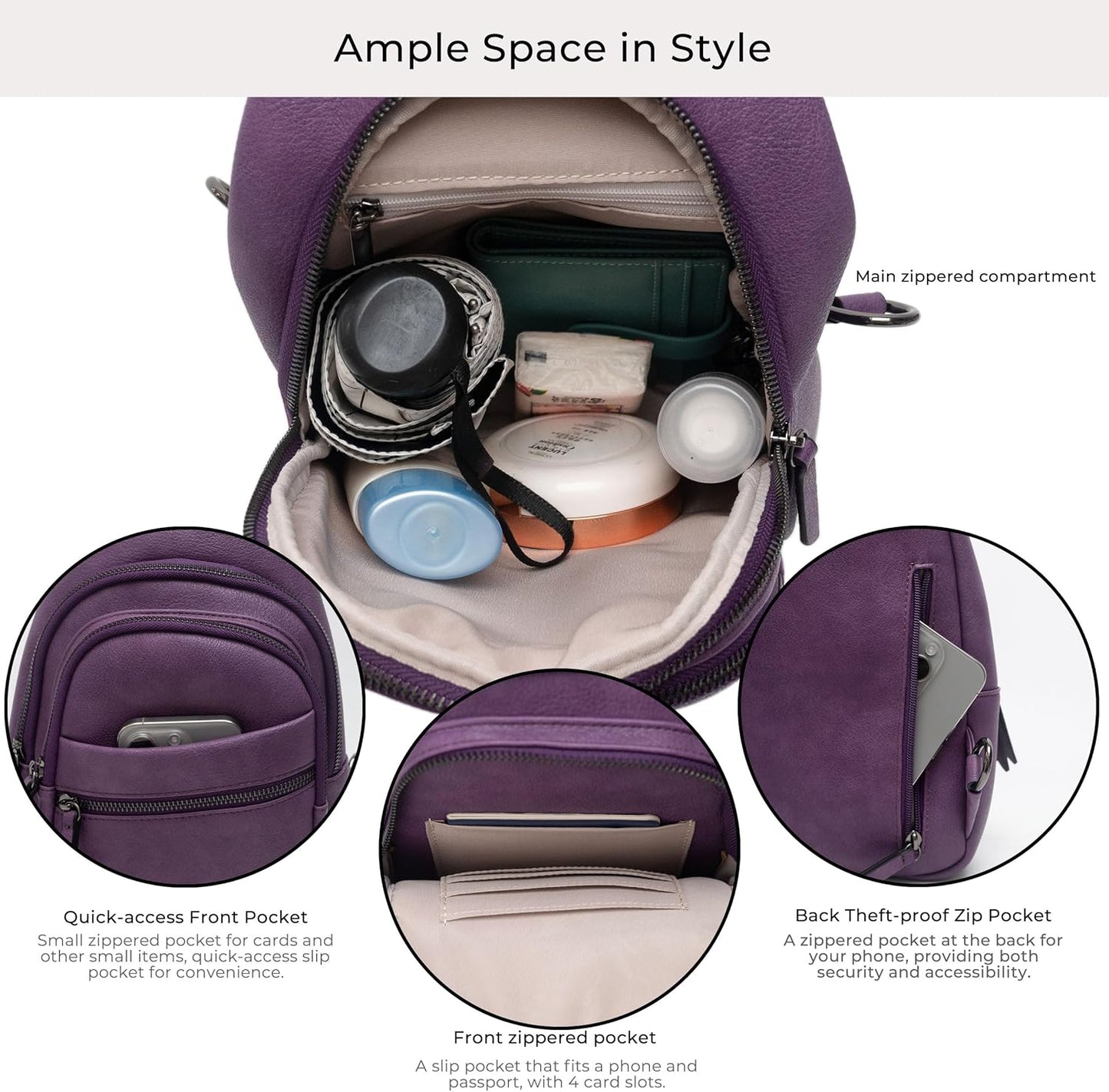 Alldaily Large Sling Bag for Women Crossbody Purse Leather Fashionable Trendy Chest Bag for Travel, Fanny Pack (Purple)