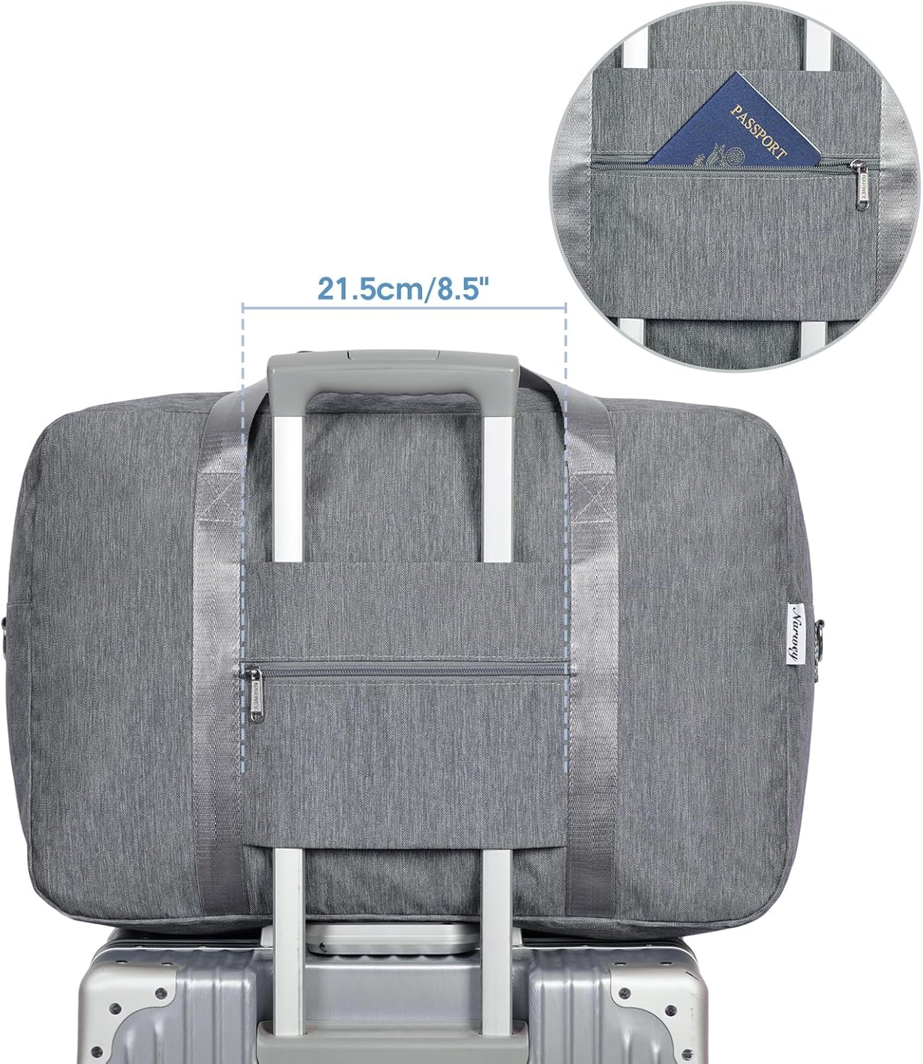 Carry on luaggage 22x14x9 Airlines Approved Foldable Carry on Bag Travel Duffel Packable Duffle Overnight for Women and Men 40L (Grey)