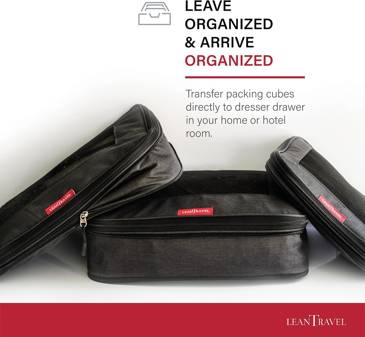 LeanTravel Compression Packing Cubes for Travel Organizers with Double Zipper (3-Pack (2L+1M), Black)