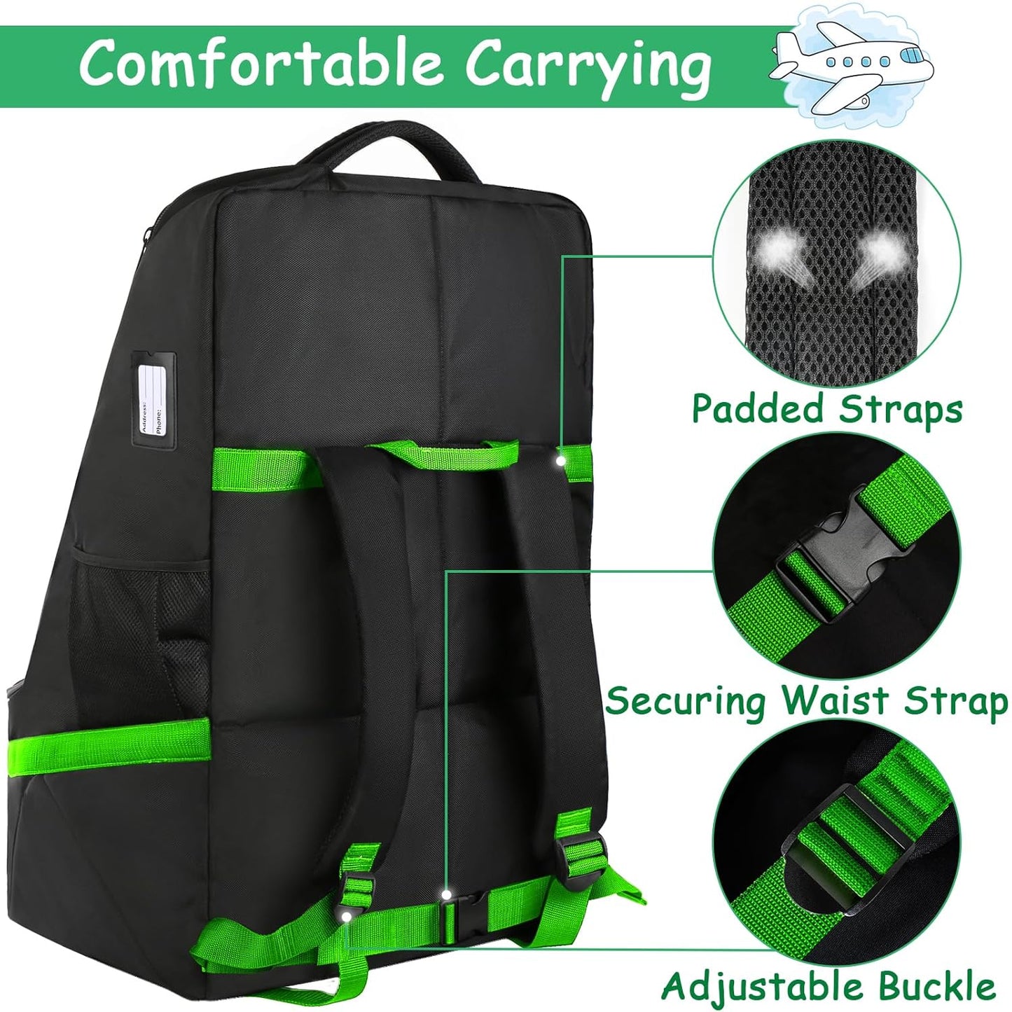 YOREPEK Car Seat Travel Bag, Padded Car Seats Backpack for Air Travel, Heavy Duty Carseat Travel Bag for Airplane, Airport Gate Check Bag (Green)