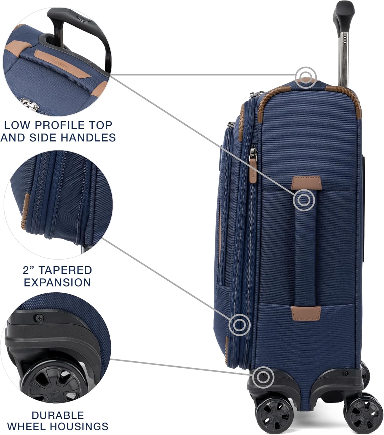Travelpro Crew Classic Lightweight Softside Expandable Carry on Luggage, 8 Wheel Spinner Suitcase, Men and Women, Compact Carry On 20-Inch, Patriot Blue