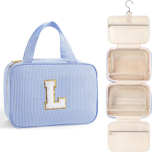 TOPEAST Travel Toiletry Bag Initial Makeup Bag for Teen Girls - Birthday Gifts for 7 8 9 10 11 12 13 14 15 16 17 18 Year Old Girls, Teen Girl Gifts Trendy Stuff - Letter L, Blue
