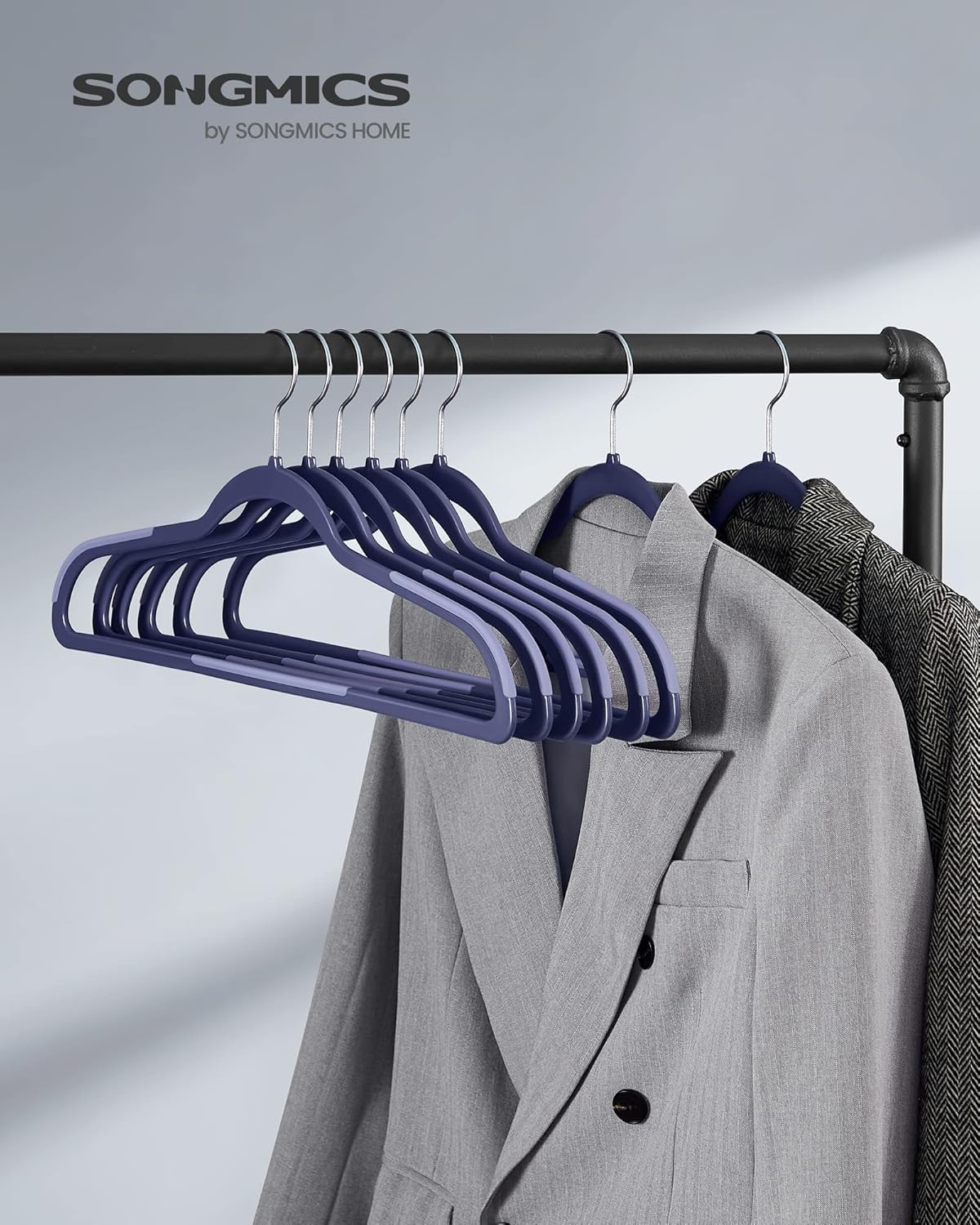 SONGMICS Clothes Hangers, Pack of 50 Plastic Coat Hangers, Space-Saving, Dark Blue Ash and Light Blue Ash UCRP050C05