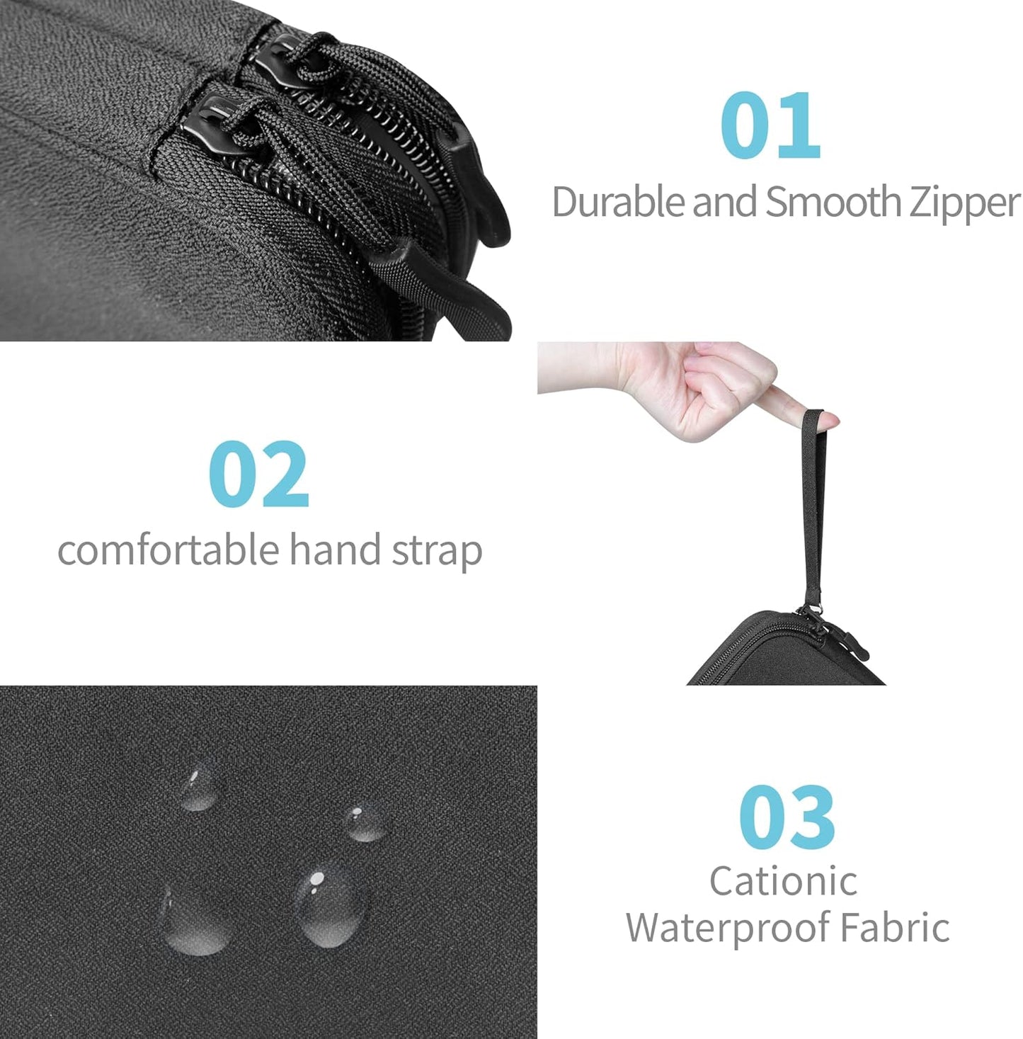 Electronics Travel Organizer,Portable Waterproof Electronic Travel Storage Bag for Small Charging Cord Storage,Charger,Small Electronics,SD Card etc,for Travel,Business - Black